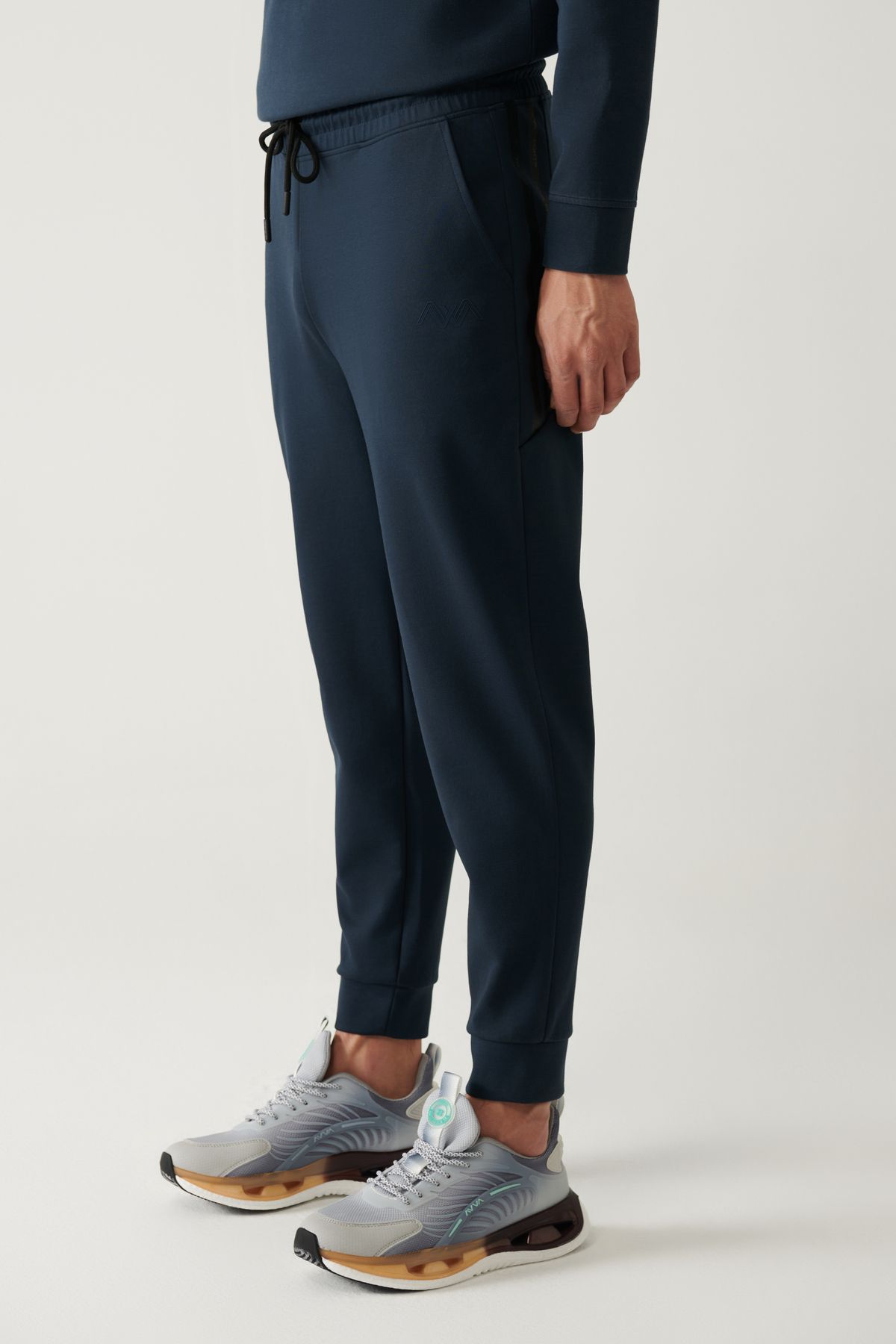 Avva-Pantaloni de trening din bumbac cu șireturi, albastru bleumarin, pentru bărbați A41y3408 3
