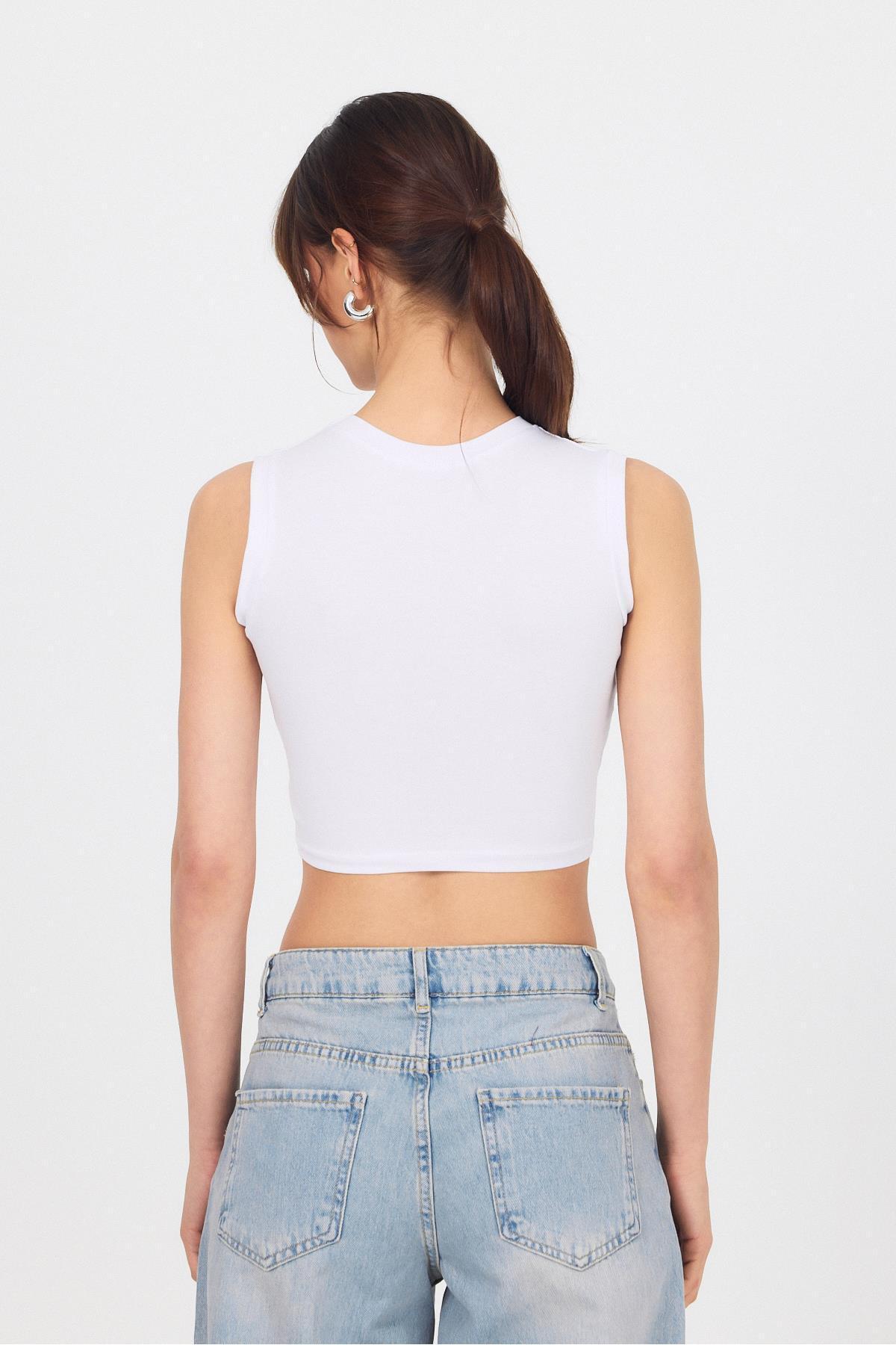 Rays-White Crew Neck Crop Tank Top 9189m 5
