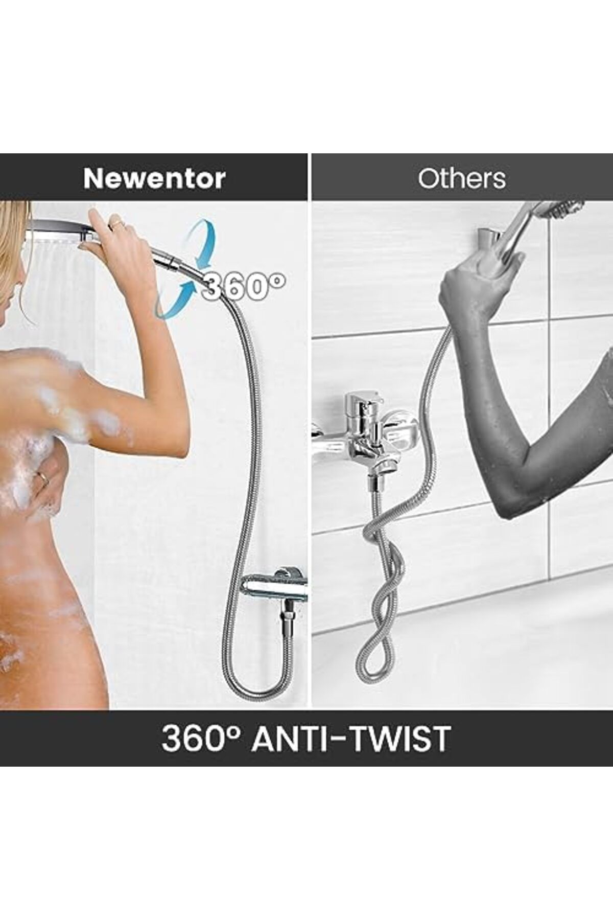 Newentor-Shower Head with Hose Set with 6 Settings Spray Mode, Chrome - 1.5m 6