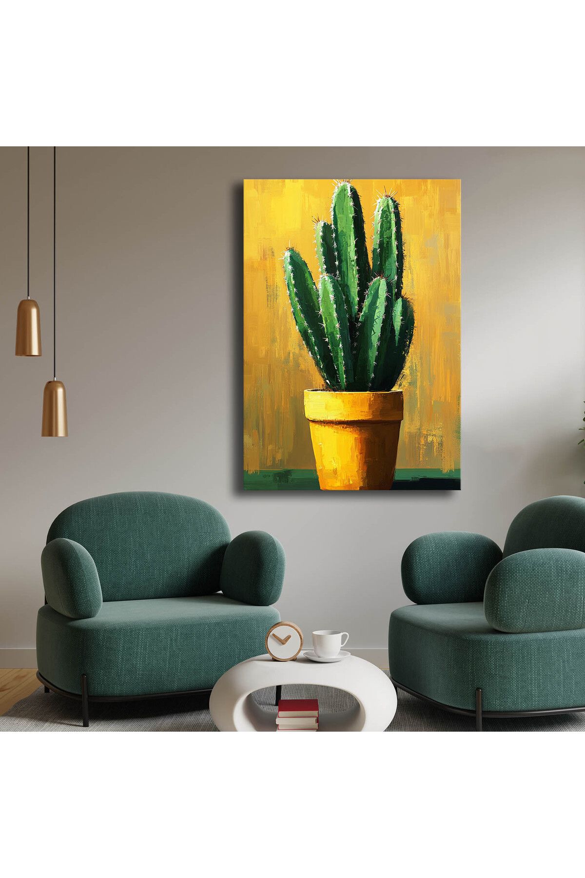 Özgül Grup 70x100 cm Dekoratif Canvas Tablo Sarı Saksıda Kaktüsler