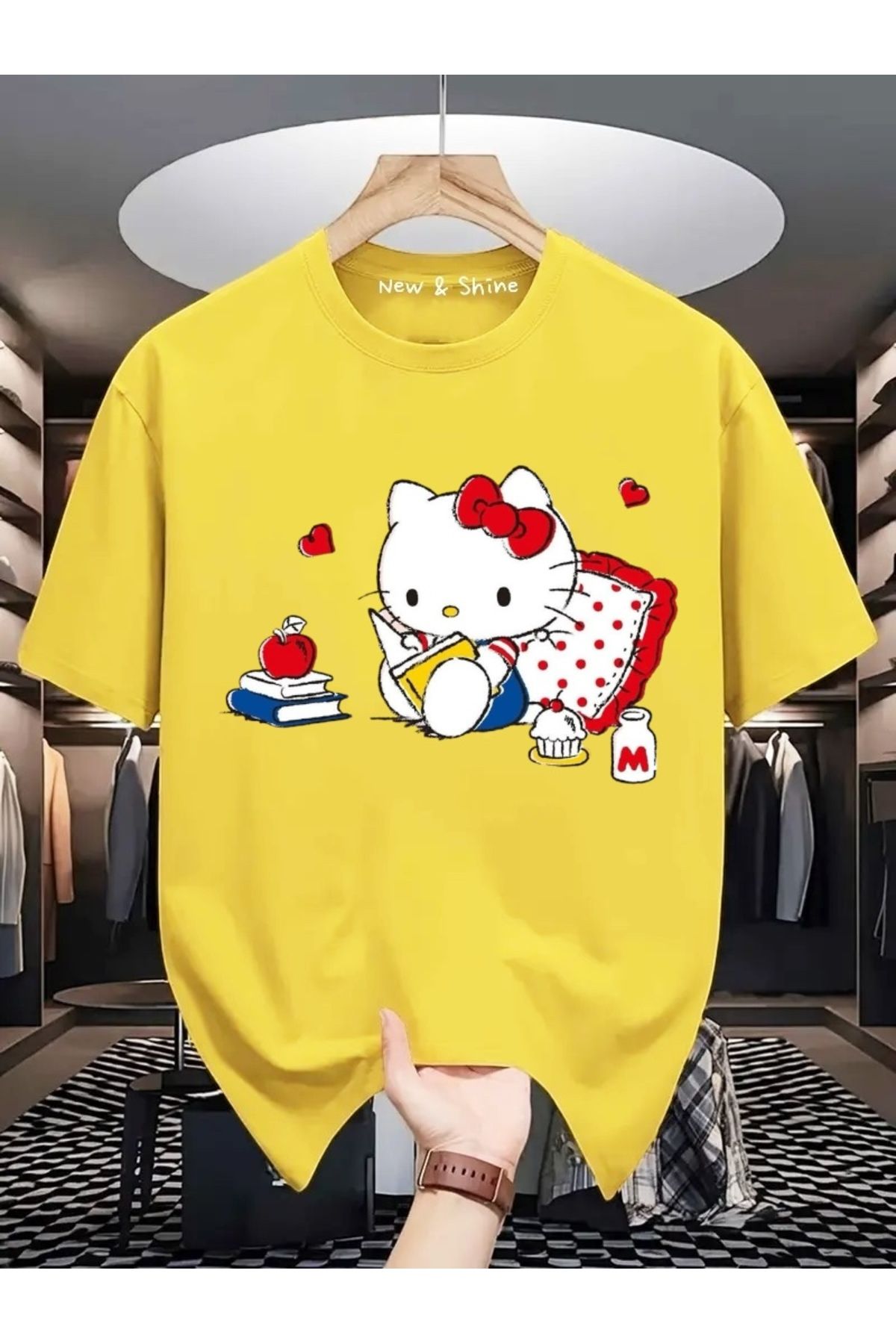 New Shine Hello Kitty Baskılı Büyük Beden Oversize T-Shirt