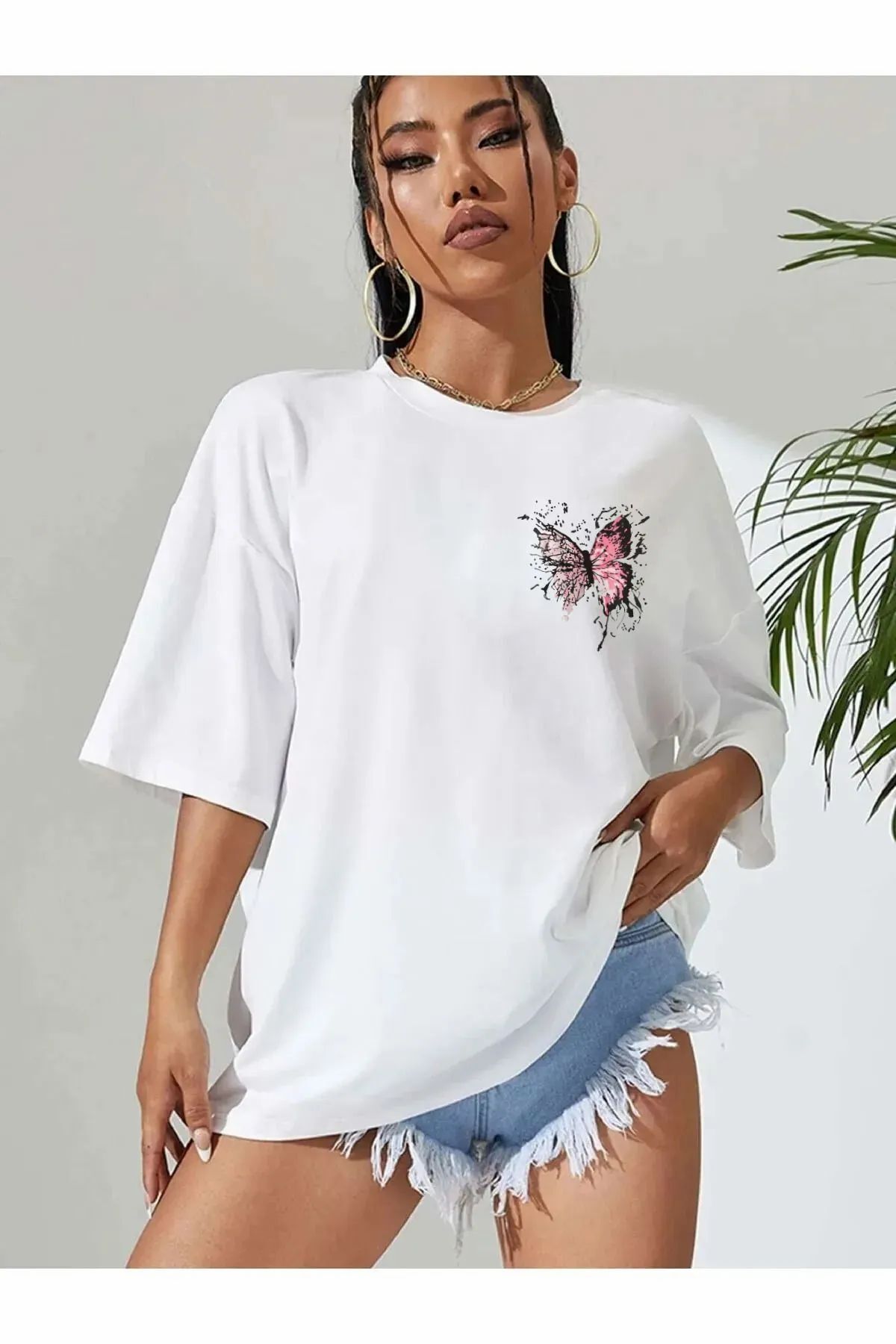 ship master Kadın Kelebek Baskılı T-shirt