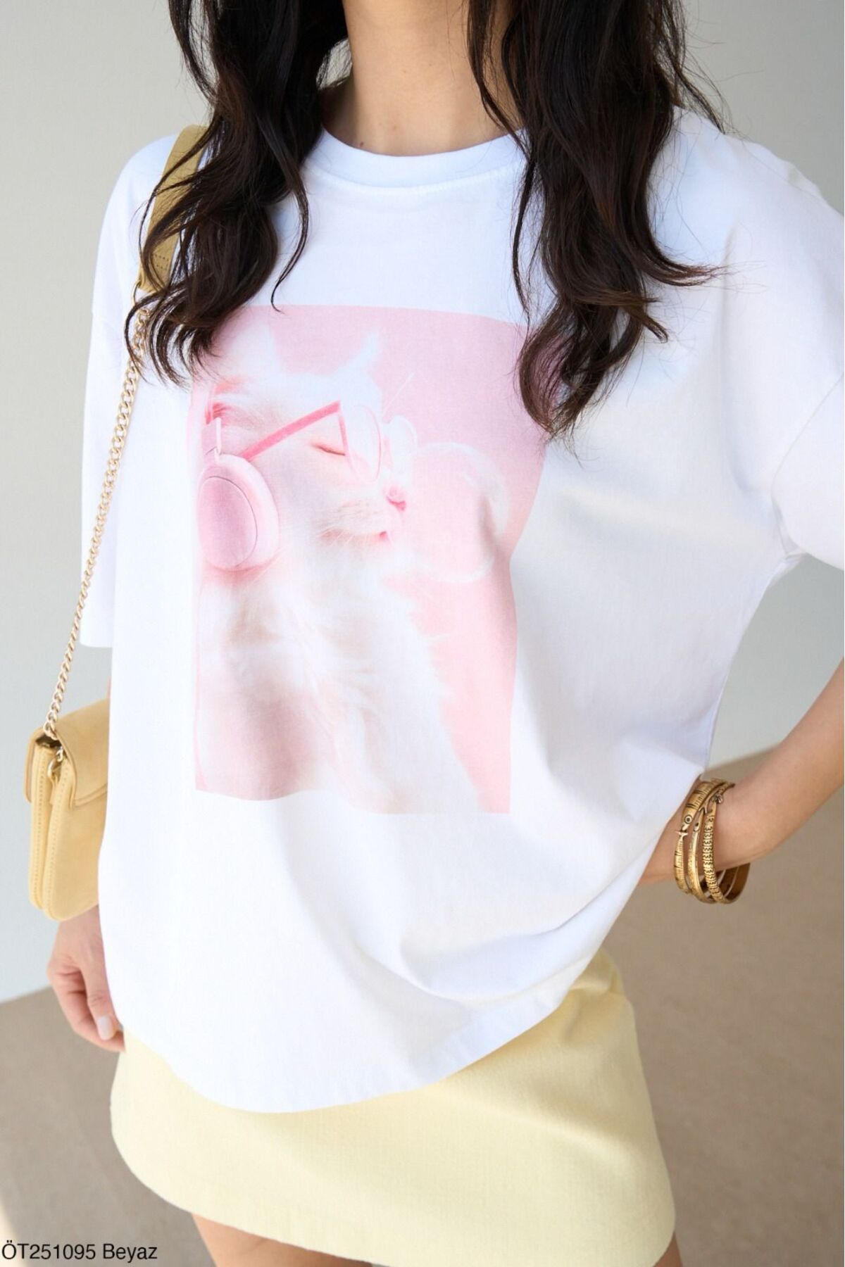 Lupies Kadın Kesi Baskılı Oversize Pamuk T-Shirt