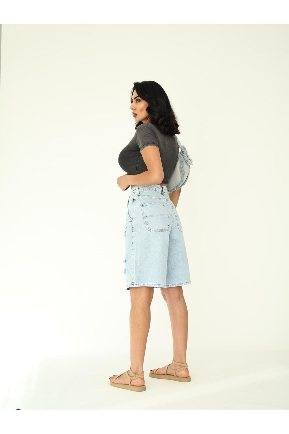 Zeo Basic-Ice Wash Ripped Denim Shorts 8