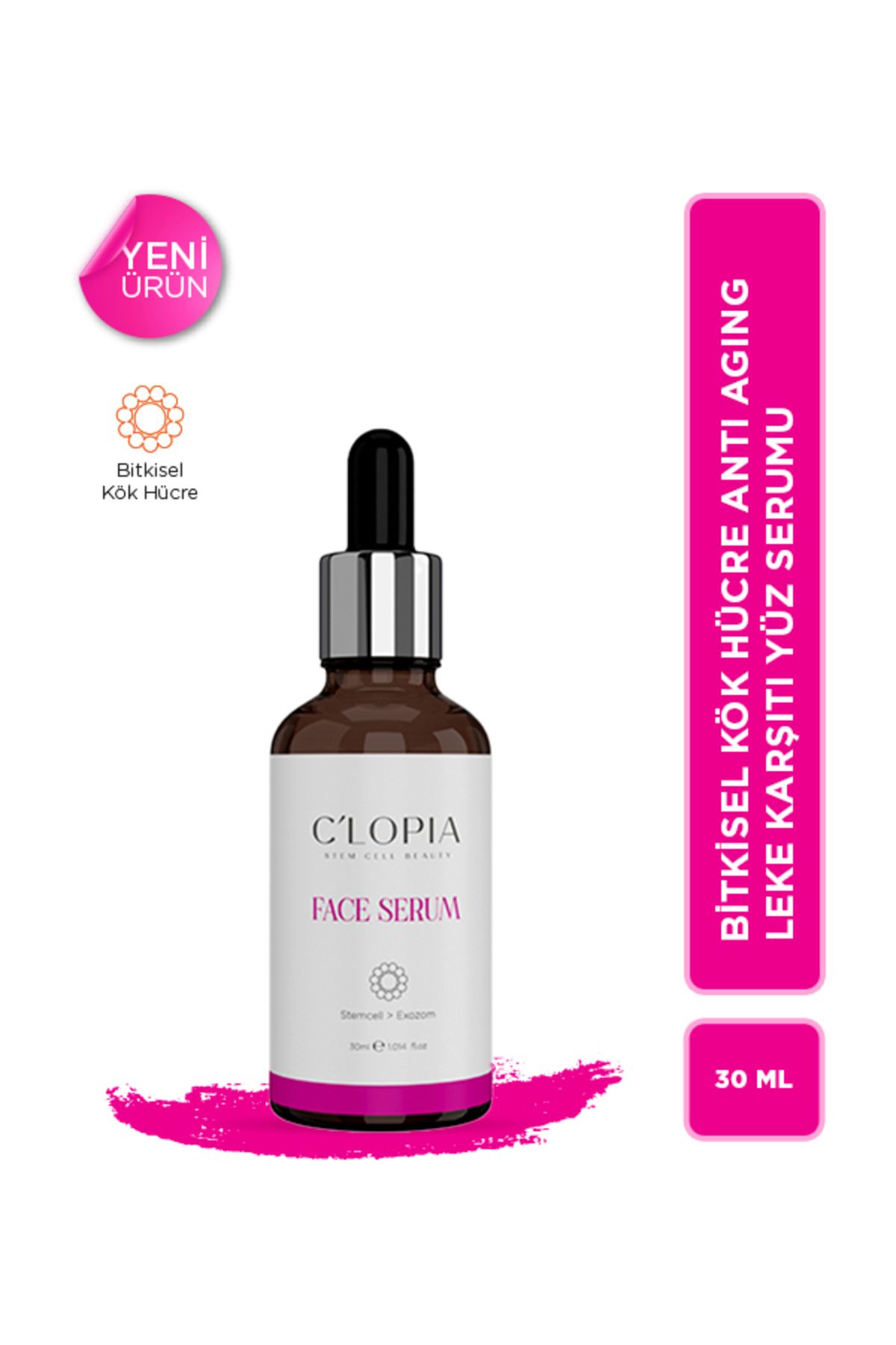 C'LOPIA BEAUTY Leke ve Yaşlanma Karşıtı Bitkisel Kök Hücre Yüz Serumu, Hyaluronik Asit, Niacinamide, C-Vit Kolajen