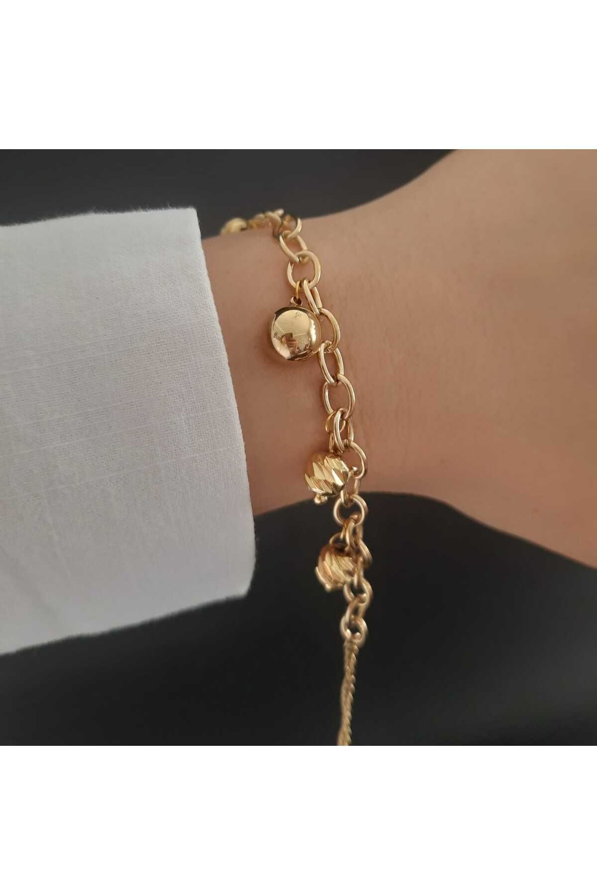 Betül Çekiç Çelik Gold Renk Dorika Topçuk Detay Kadın Bileklik