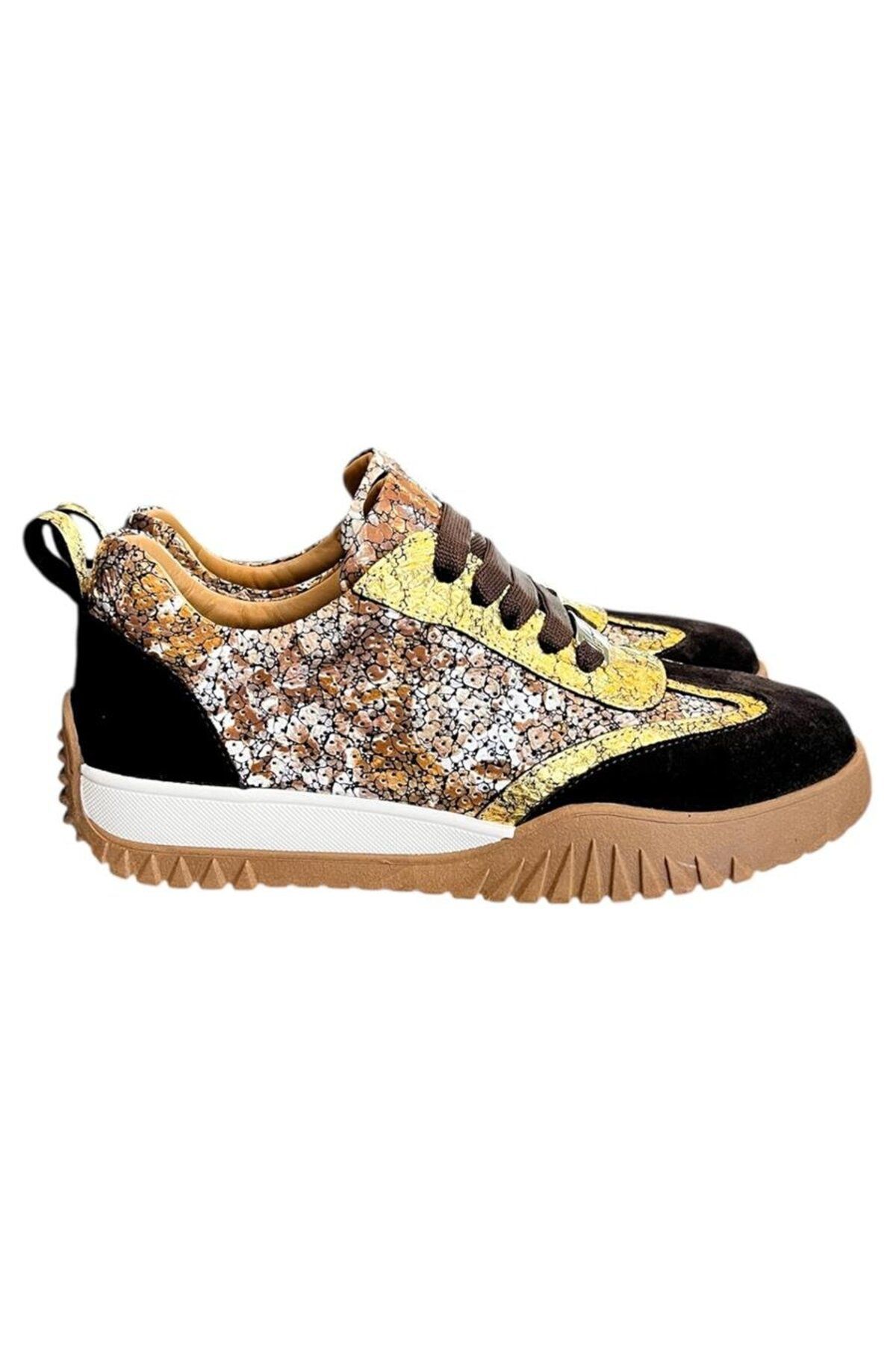 TUFAN SHOES Kahve Hakiki Deri Desenli Comfort Taban Bağcıklı Sneaker