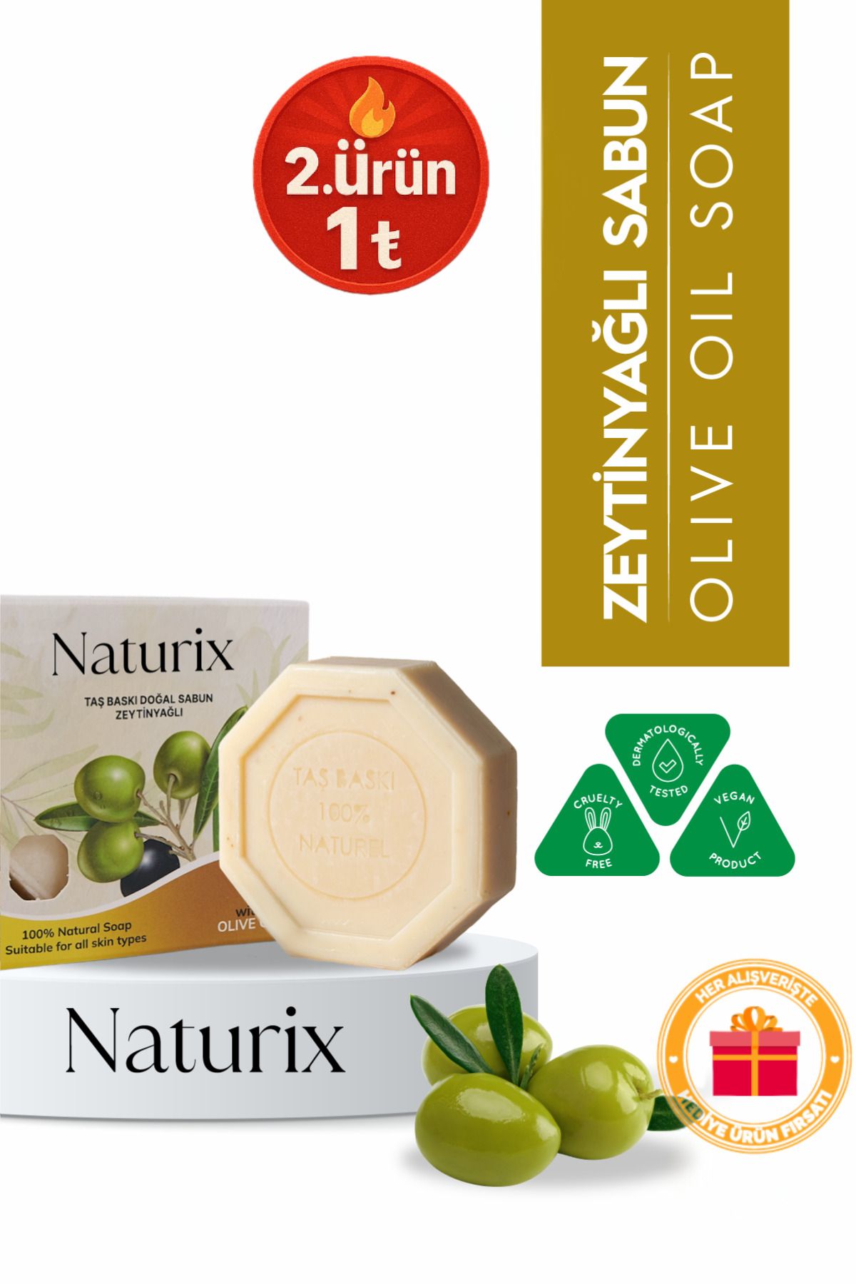 Naturix Zeytinyağlı Taş Sabun Nemlendirici ve Onarıcı Kuru Cilt Bakımı - 125 gr