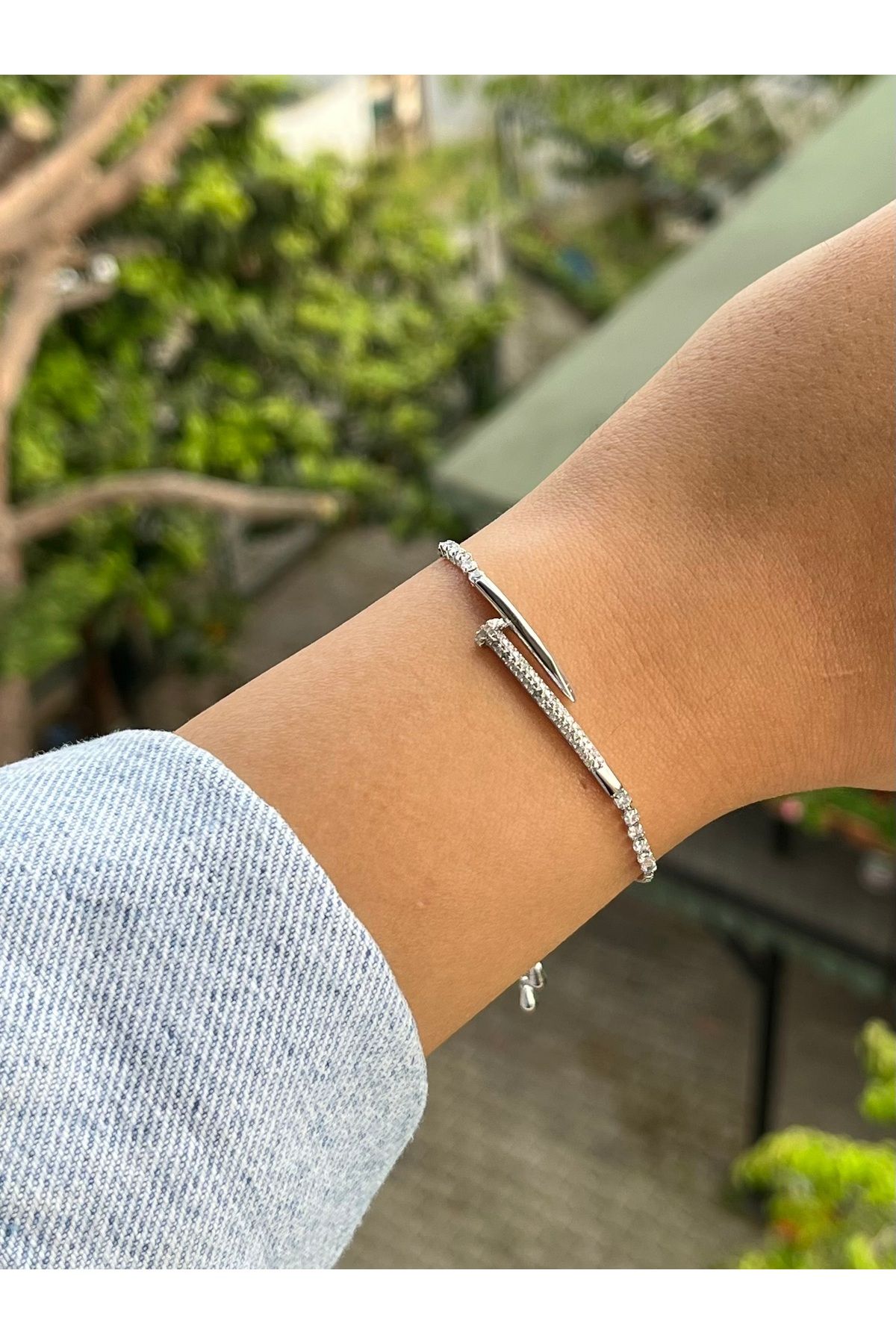 FASHİON JEWELRY Gümüş Renk Çivili Asansör Bileklik