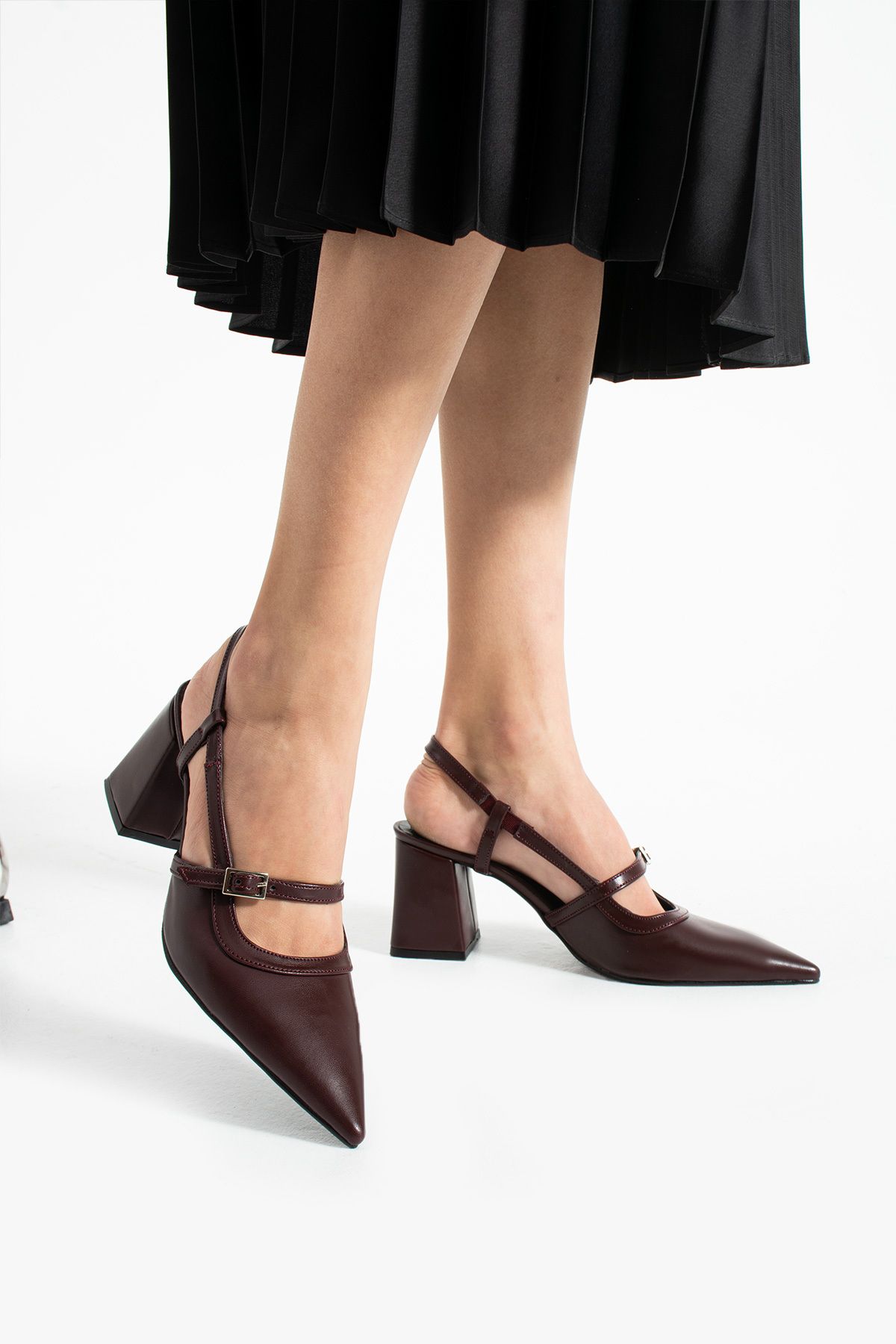 Gökçe Shoes Limber Bordo Mat Kemer Detay Kadın Topuklu Ayakkabı