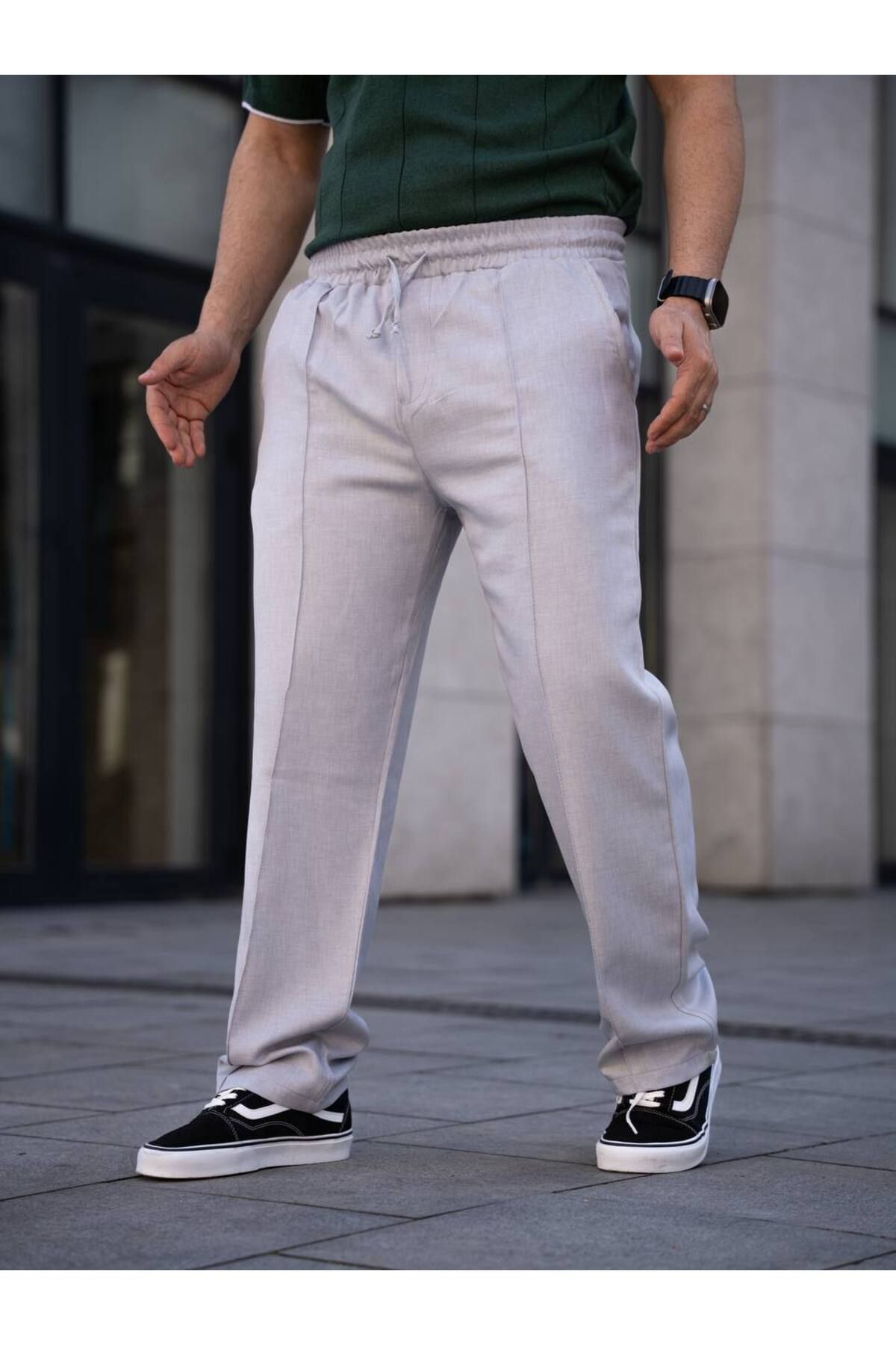 ROBERTO BORNOVA Çımalı Keten Beli Lastikli Baggy Pantolon KP