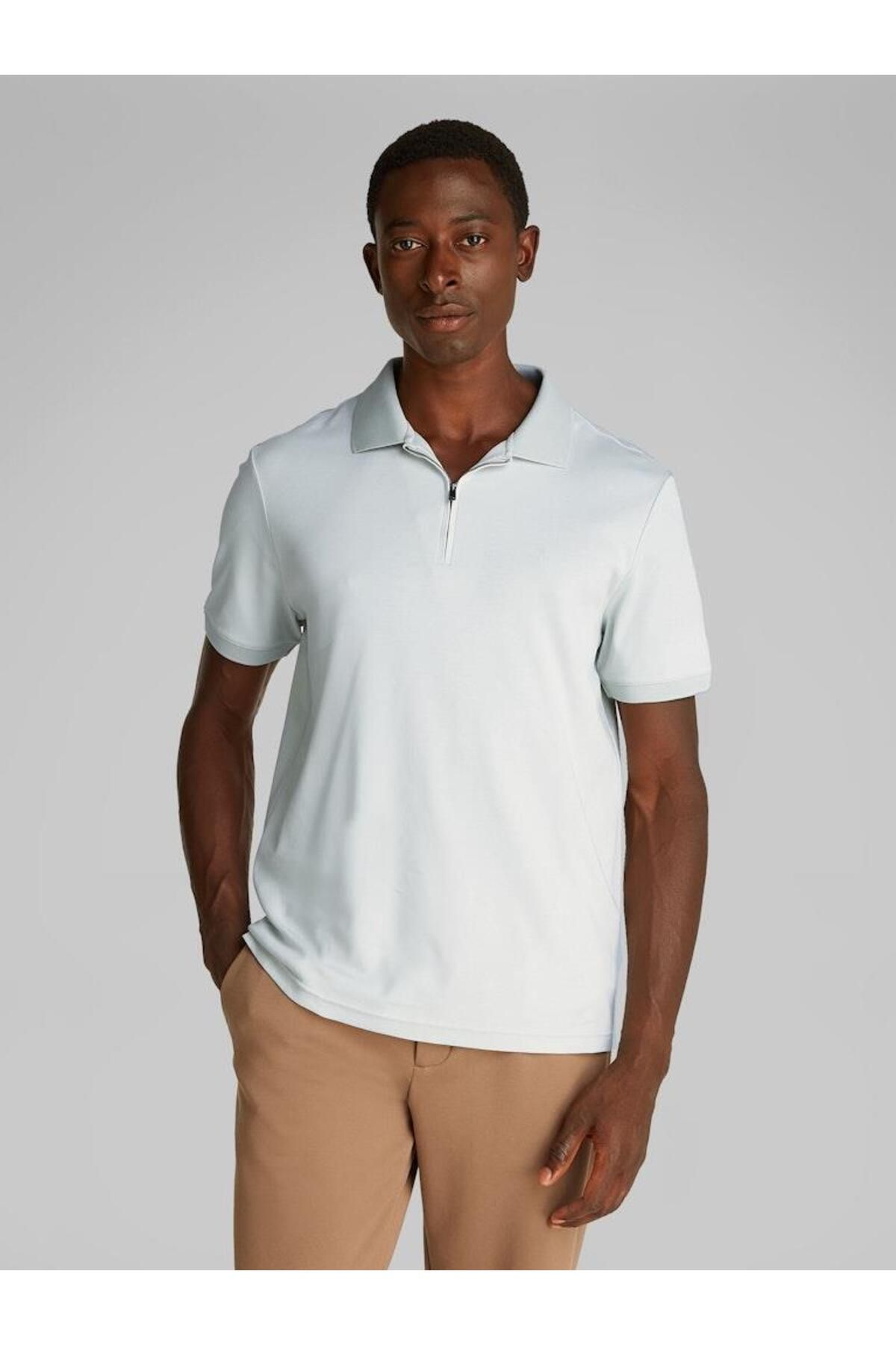 Calvin Klein Erkek SMOOTH COTTON WELT ZIP POLO Polo T-Shirt