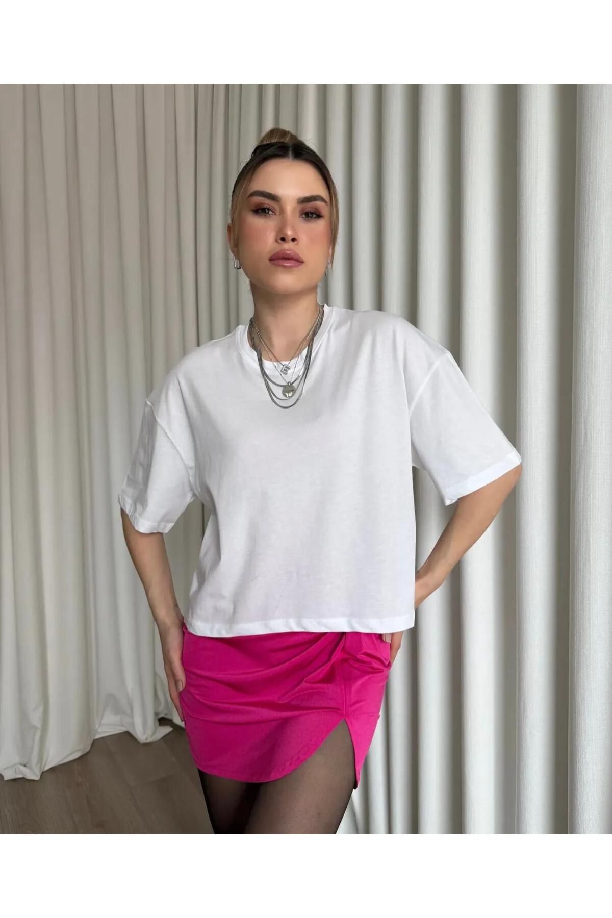 RENK RENK OUTLET YL87 DÜZ KISA TSHIRT