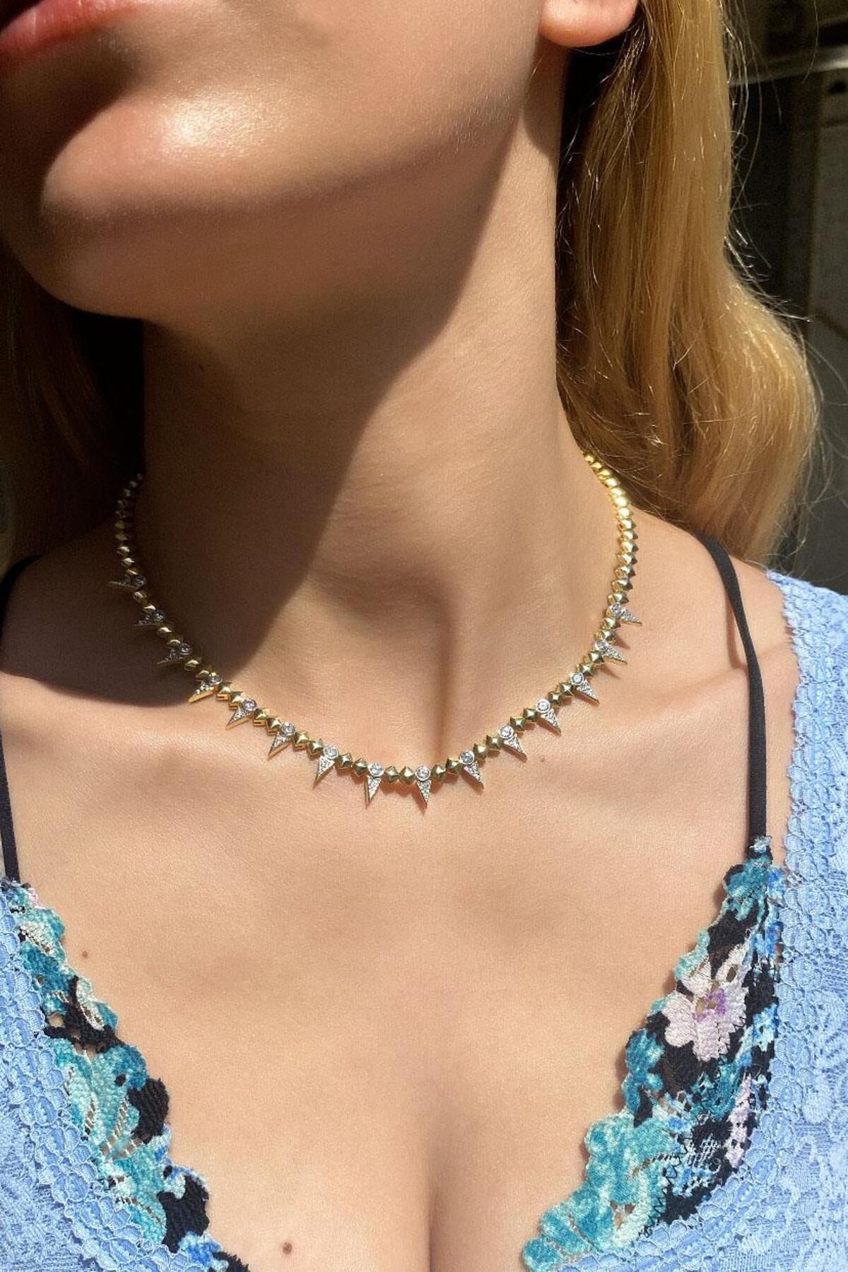 Spossy Silver Jewelry Diken Tasarım Choker Kolye