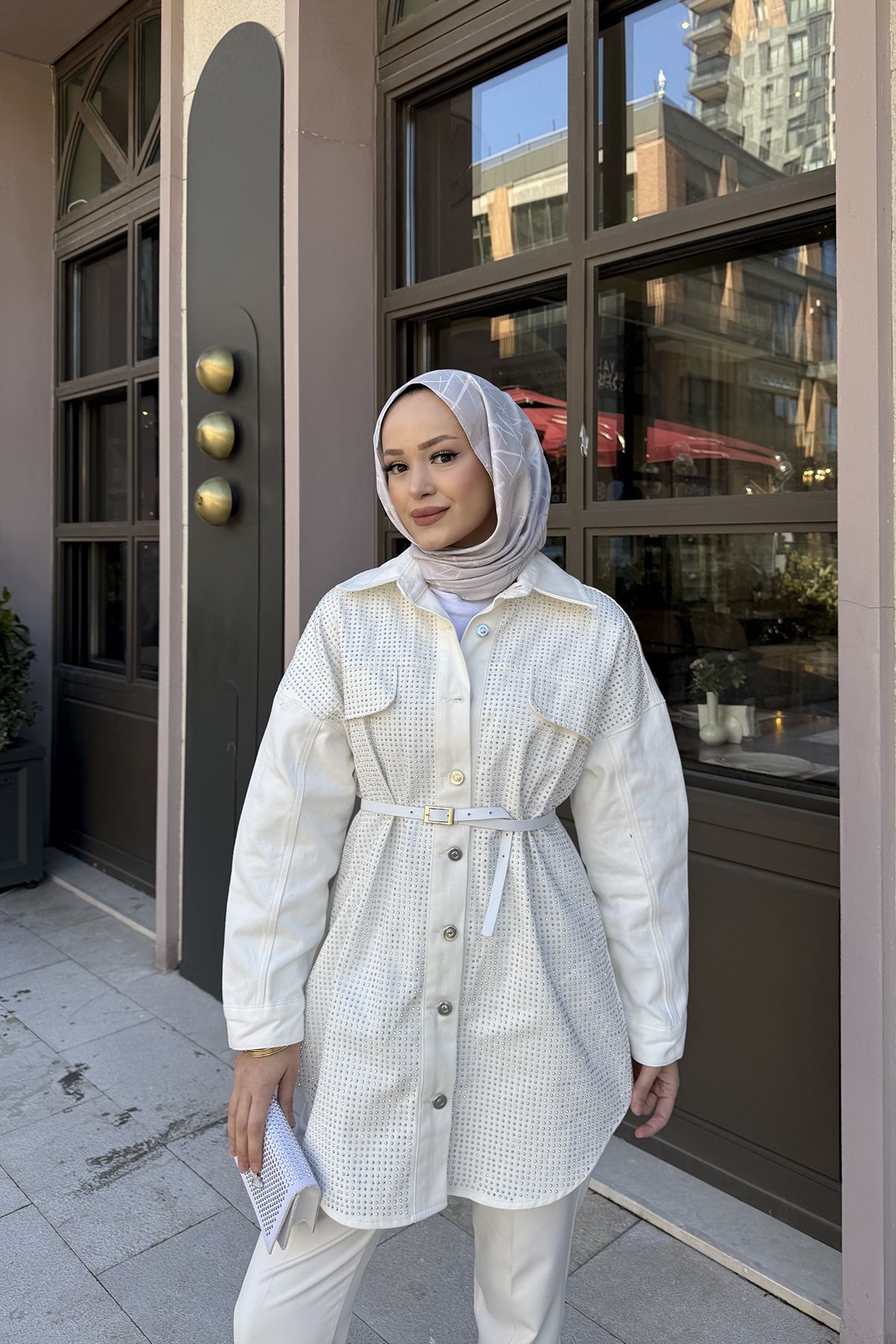 Melike Tatar Taşlı Gabardin Ceket 32-3505