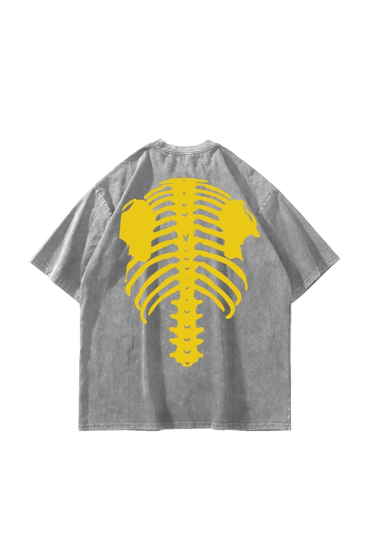 Sekizbiraltı Yellow Ribcage Baskılı Oversize Unisex Yıkamalı Beyaz Tshirt