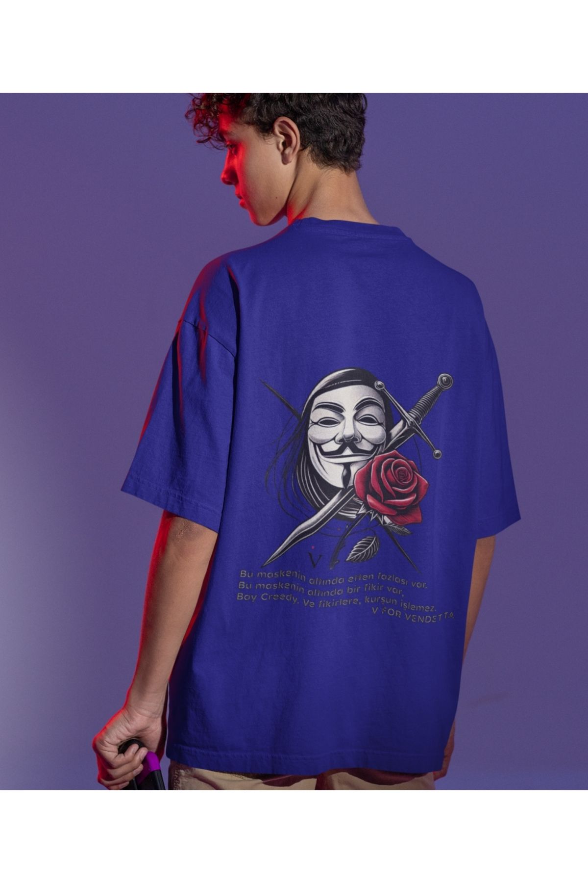 Terziligiyin V for Vendetta Baskılı Oversize Erkek Tişört