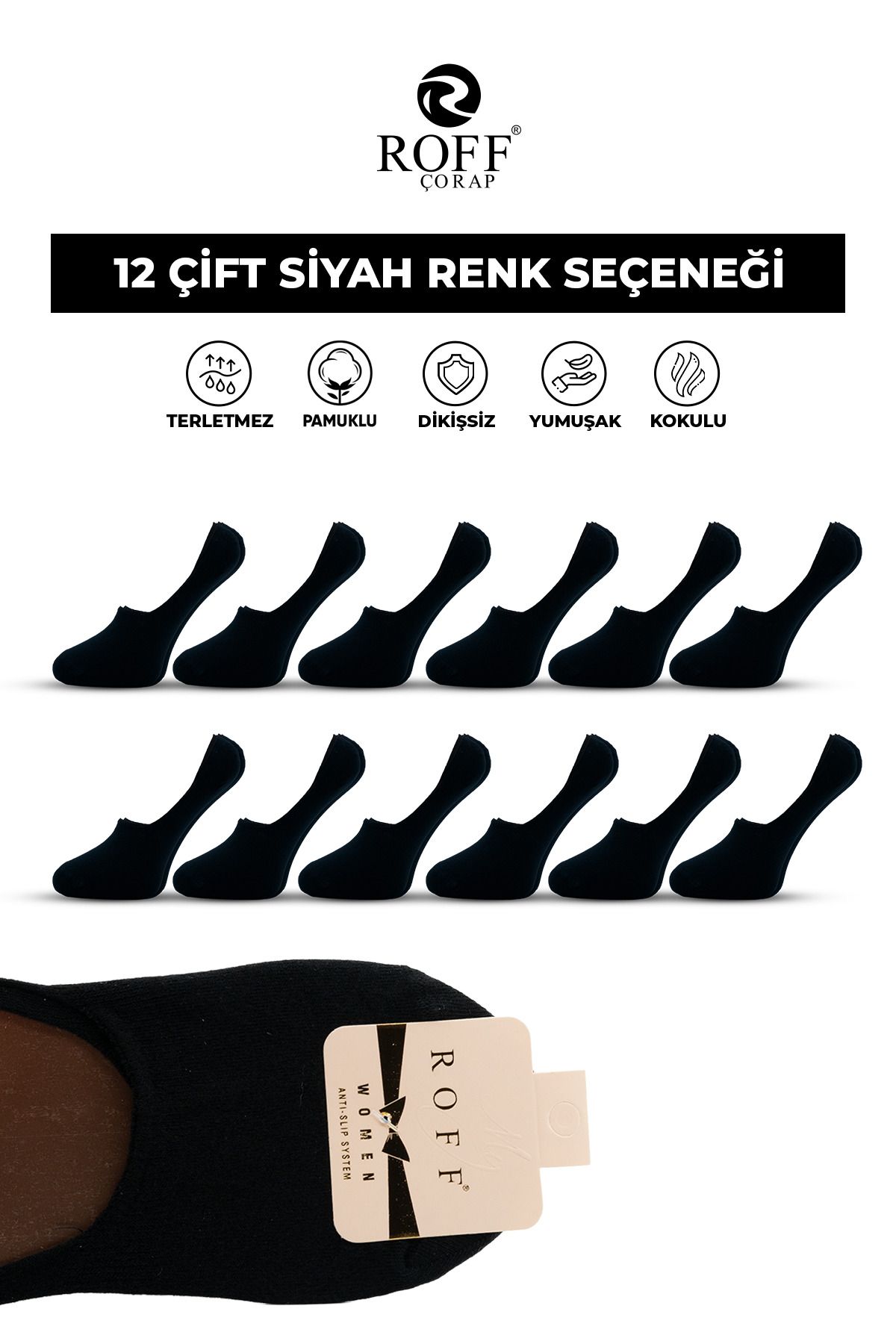 ROFF ÇORAP Roff Kadın Kaydırmaz Silikonlu Babet Çorap 12'li / Lacivert