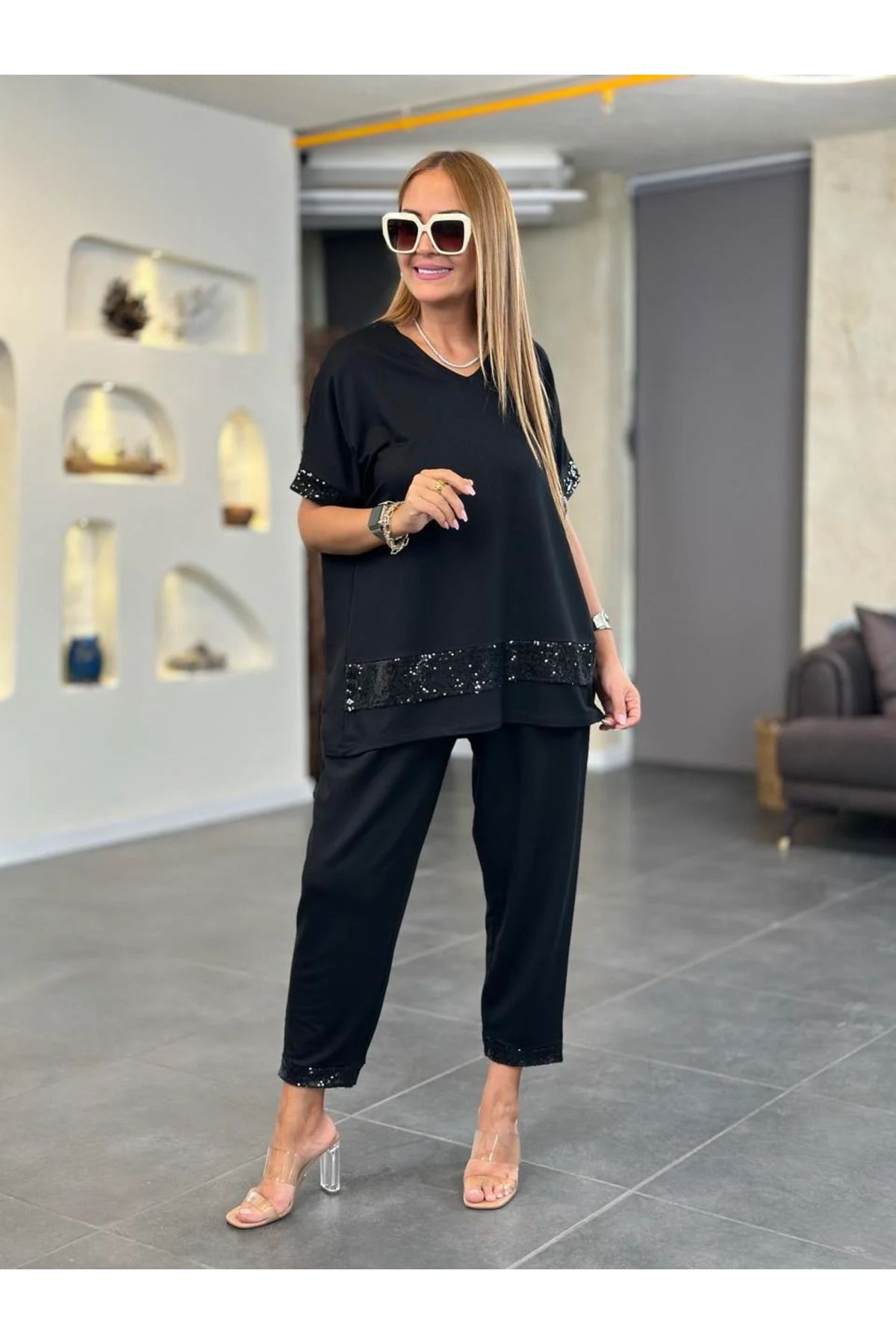Kokosh moda Kadın Kısa Kollu Büyük Beden Alt Üst İkili Takım