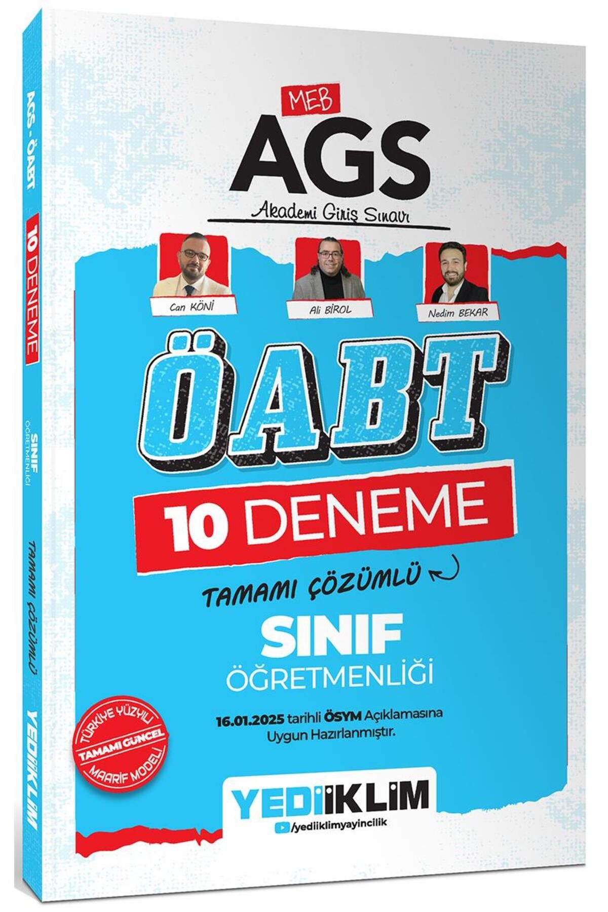 Yediiklim Yayınları 2025 Meb Ags Öabt Sınıf Öğretmenliği Tamamı Çözümlü 10 Deneme Sınavı