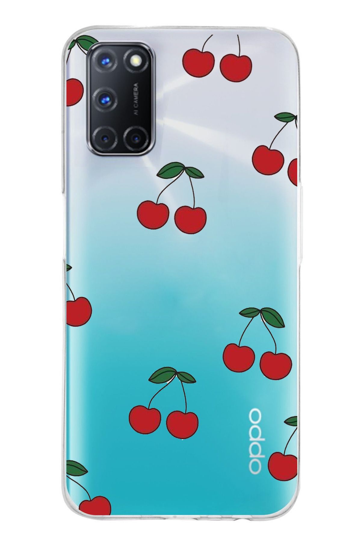 TechTree OPPO A52 - A72 - A92 Uyumlu Kirazlar Tasarımlı Şeffaf Silikon Kılıf