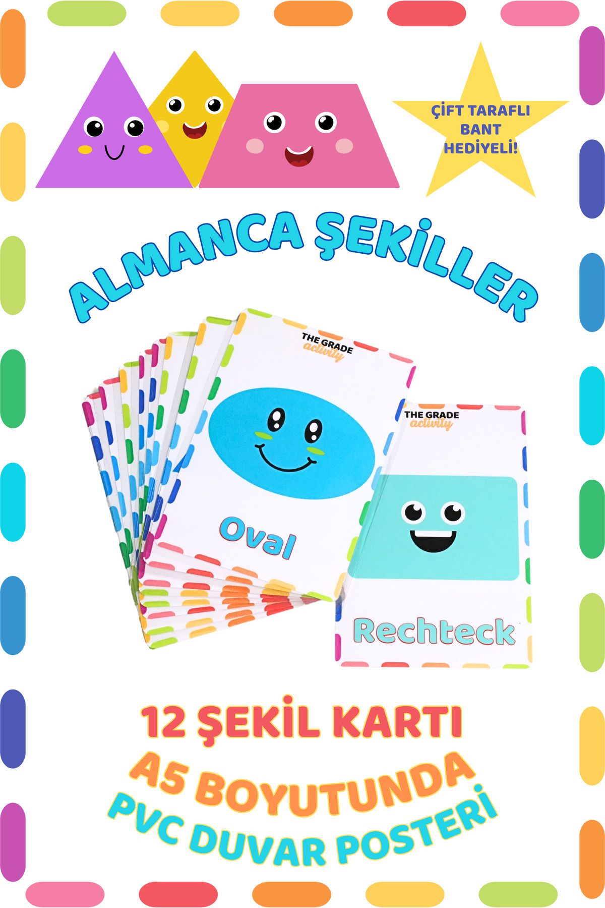 The Grade Almanca Şekiller Öğreten Duvar Posteri PVC Kaplı Çocuklar İçin Eğitici oyuncak eğitici set