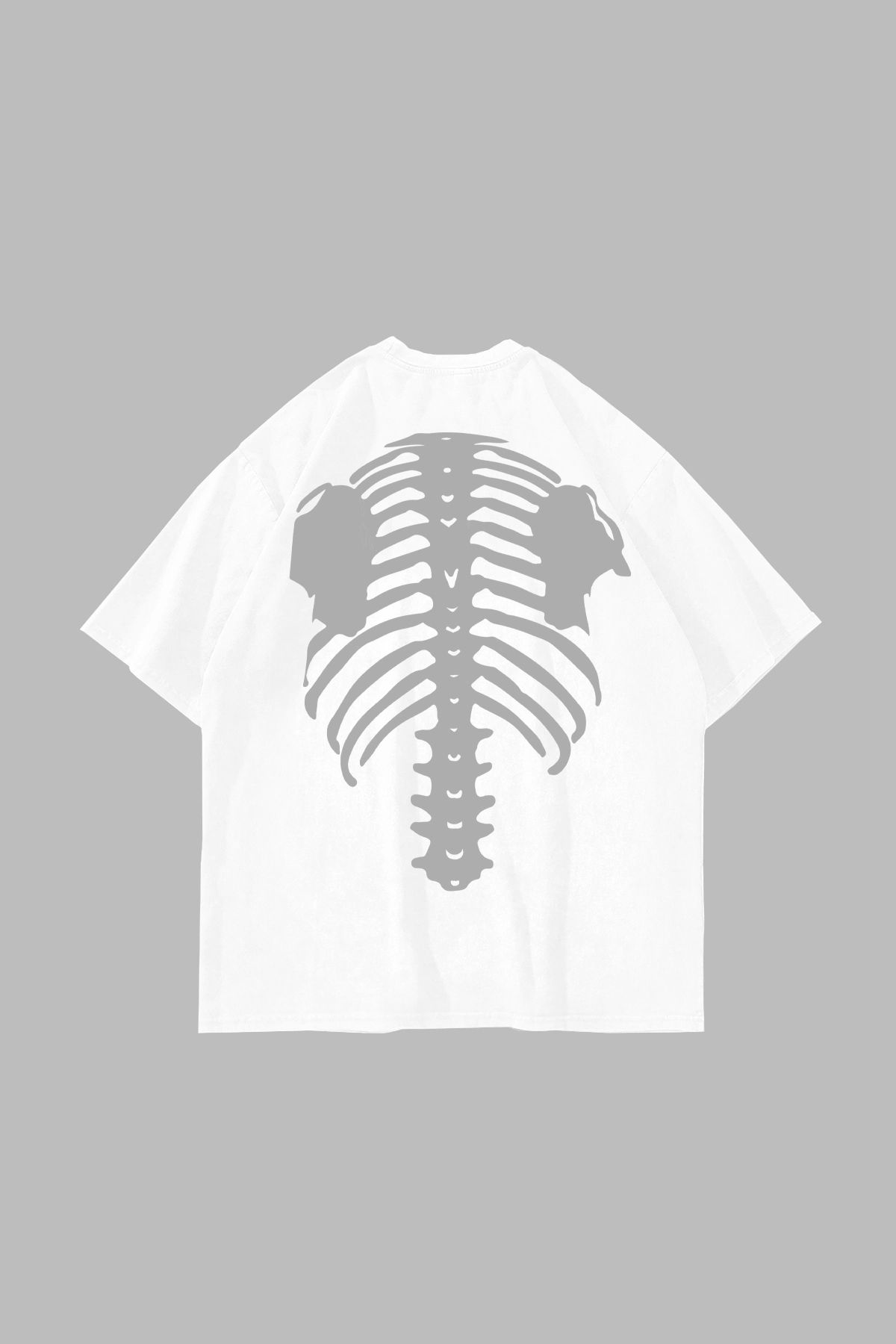 Sekizbiraltı White Ribcage Baskılı Oversize Unisex Beyaz Tshirt