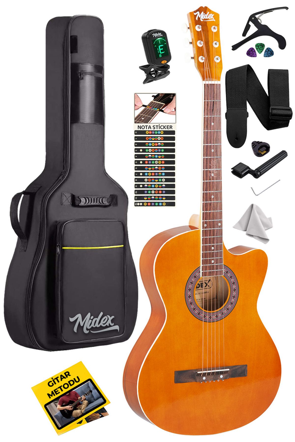 XC-120BRW Kaliteli Akustik Gitar Gül Klavye Sap Ayarlı 4/4 Full Set - 1