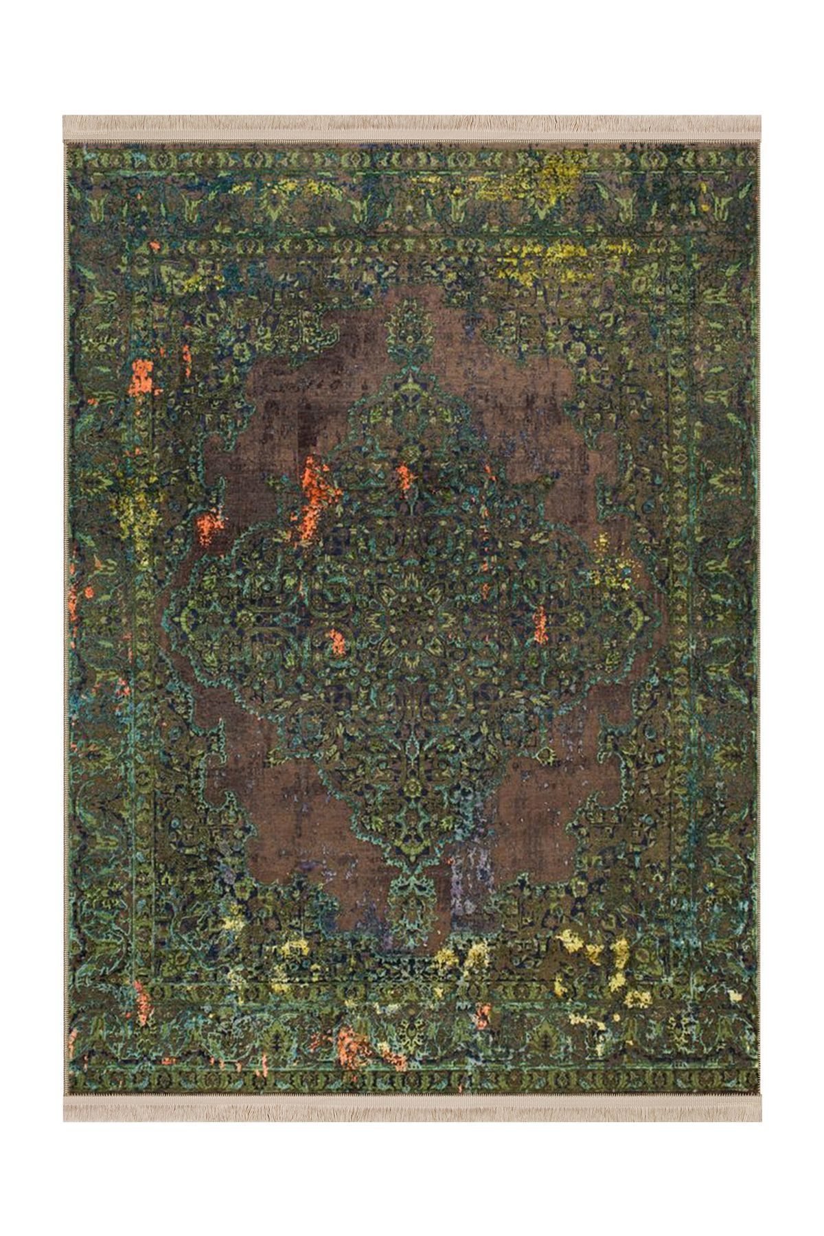 Rugs Modern Halı Memlük Koleksiyonu Yeşil Tonlar Geleneksel Motif Desen Dokuma Taban Vintage Dekoratif Halı memlük35