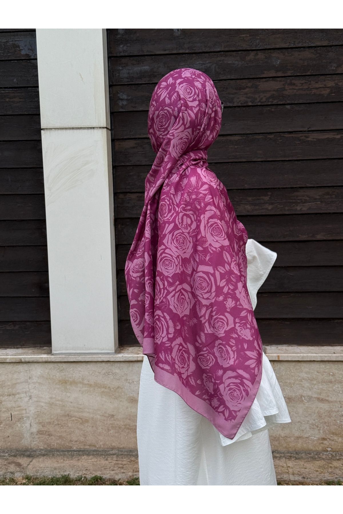 Qalortex Scarf Pamuklu Soft Roza Desen Şal-Lilyum