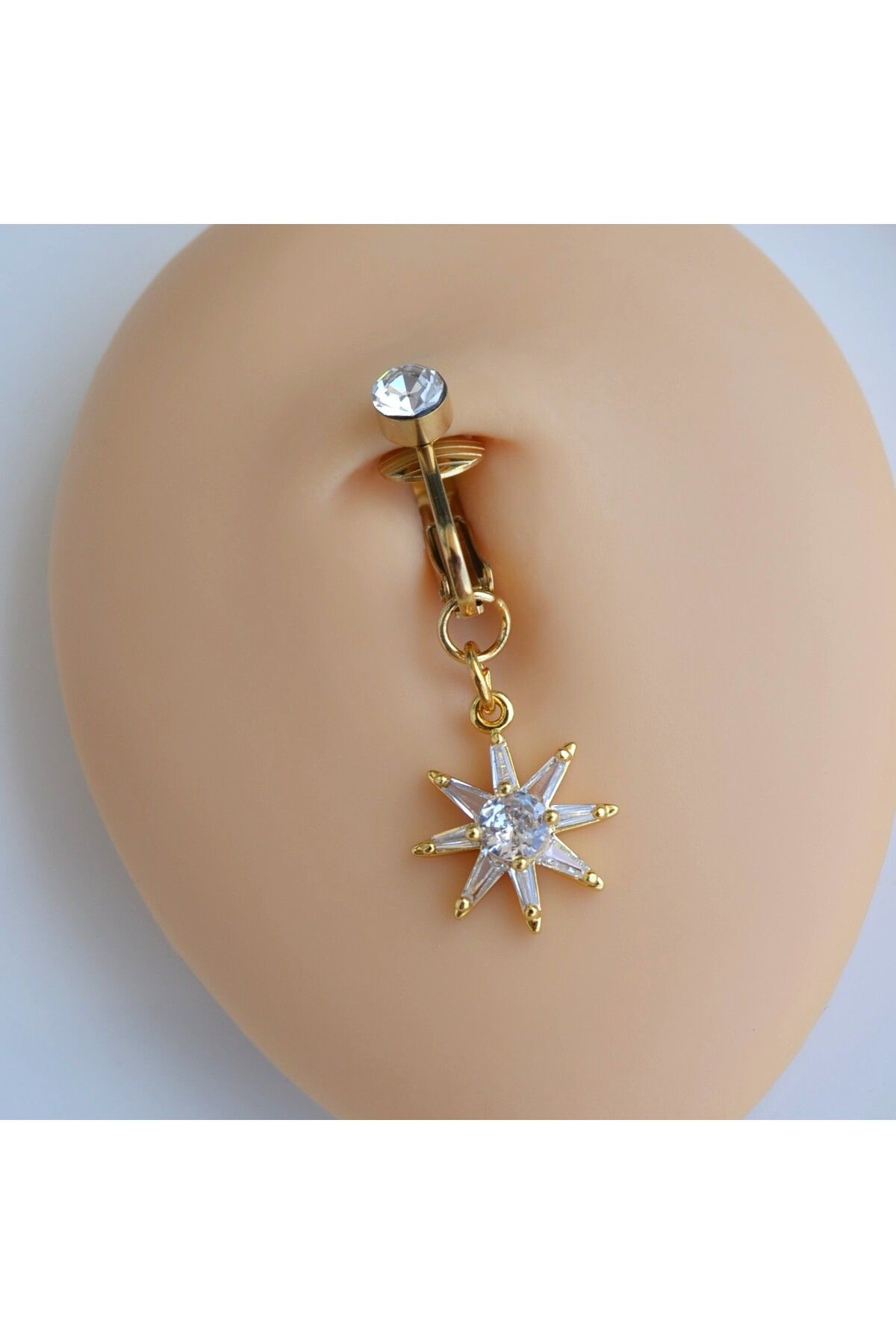 Heppii Deliksiz Kuzey Yıldızı Sallantılı Sıkıştırma Klipsli Göbek Piercingi Belly Piercing