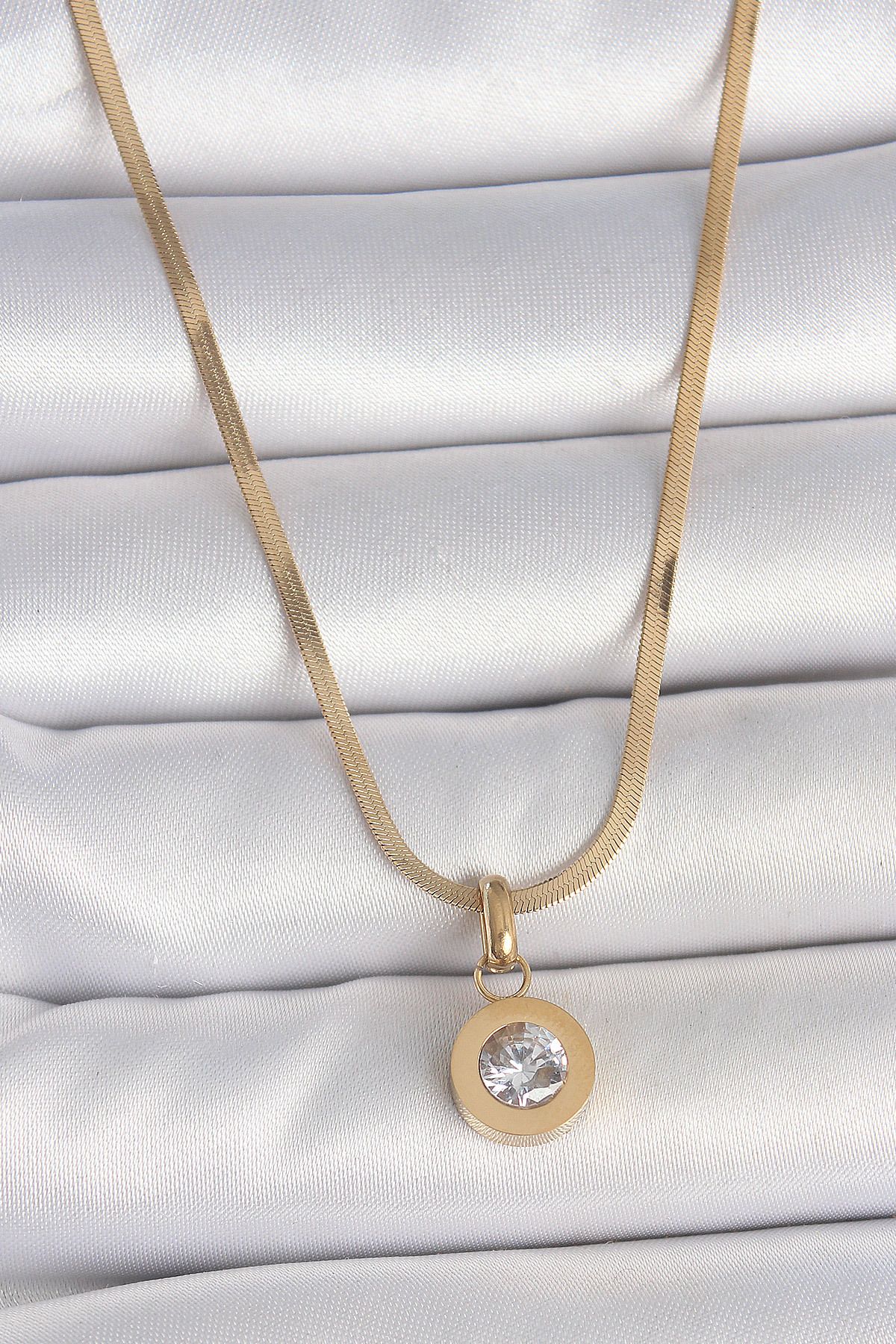 seZZeon 316L Çelik Gold Renk İtalyan Zincir Sallantı Zirkon Taş Model Kadın Kolye