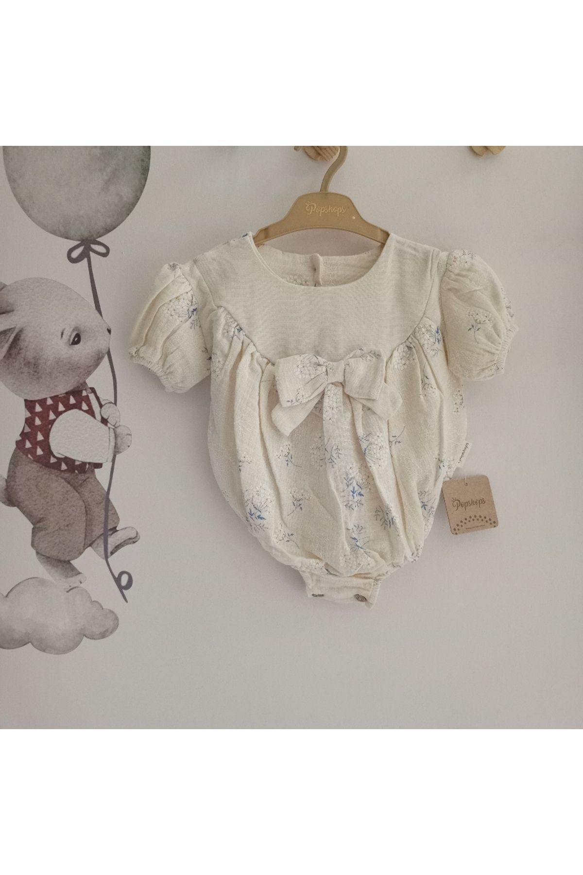popshops baby Balon Görünümlü Çiçekli Kız Bebek Romper