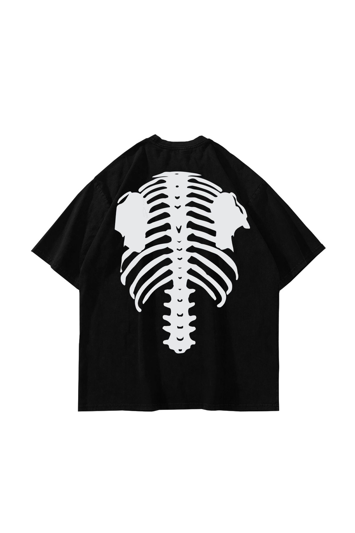 Sekizbiraltı White Ribcage Baskılı Oversize Unisex Siyah Tshirt