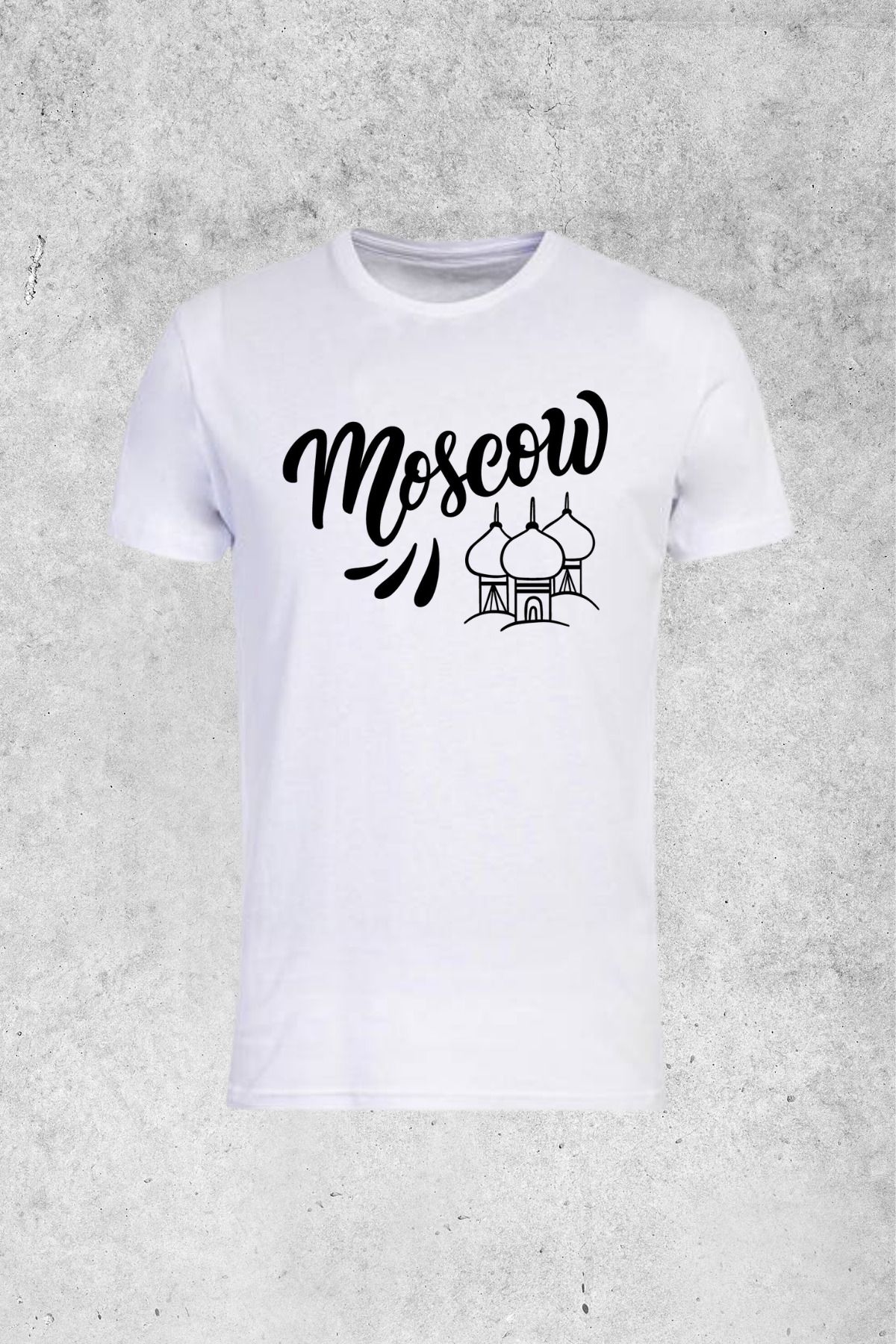 MOLICO Basic unisex sıfır yaka kısa kollu Moscow baskılı tshirt