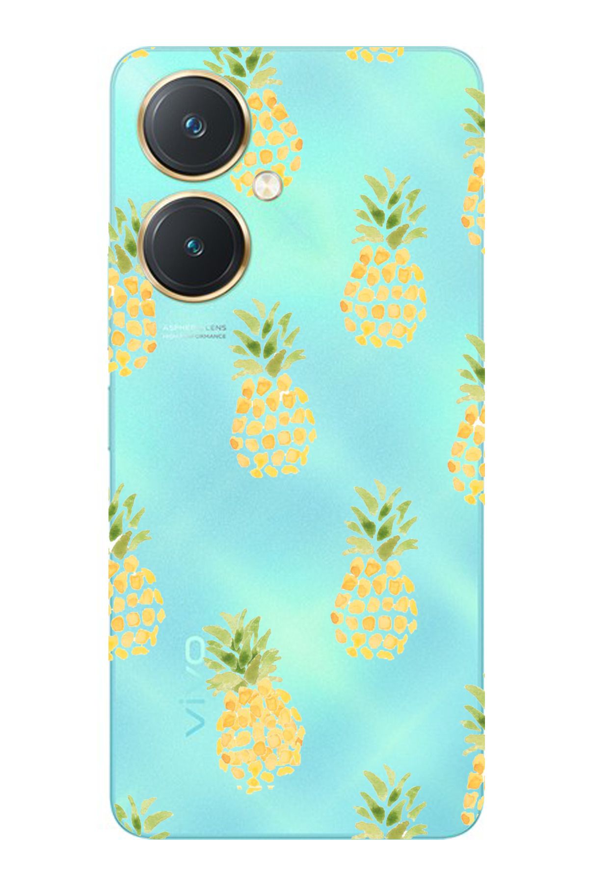 TechTree Vivo Y27 Uyumlu Ananas Tasarımlı Şeffaf Silikon Kılıf