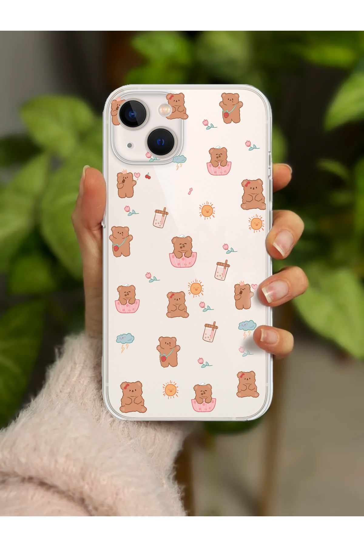 Powerfox İphone 13 Uyumlu Mini Ayıcıklı Tasarım Baskılı Şeffaf Kılıf