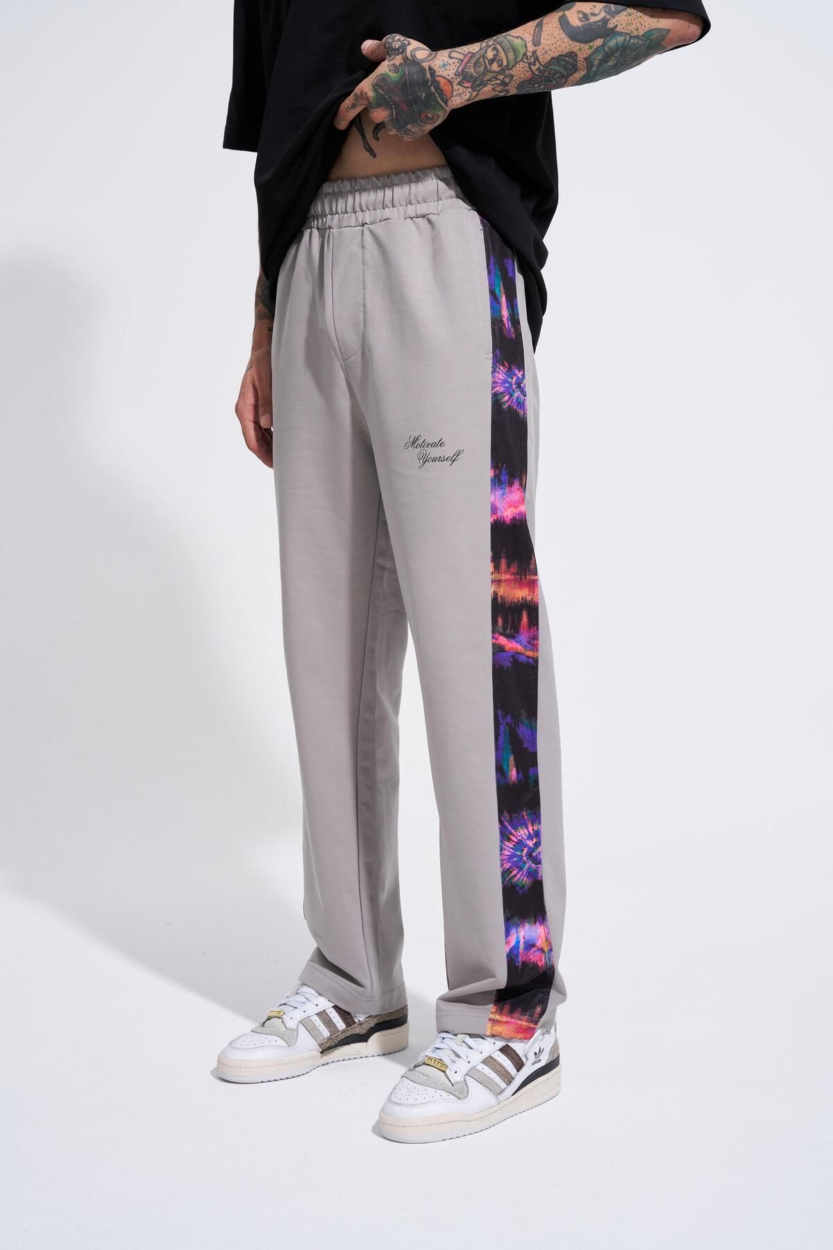 Machinist-Pantaloni de sport oversize, gri deschis, din bumbac organic, imprimați Motıvate Yourself 2