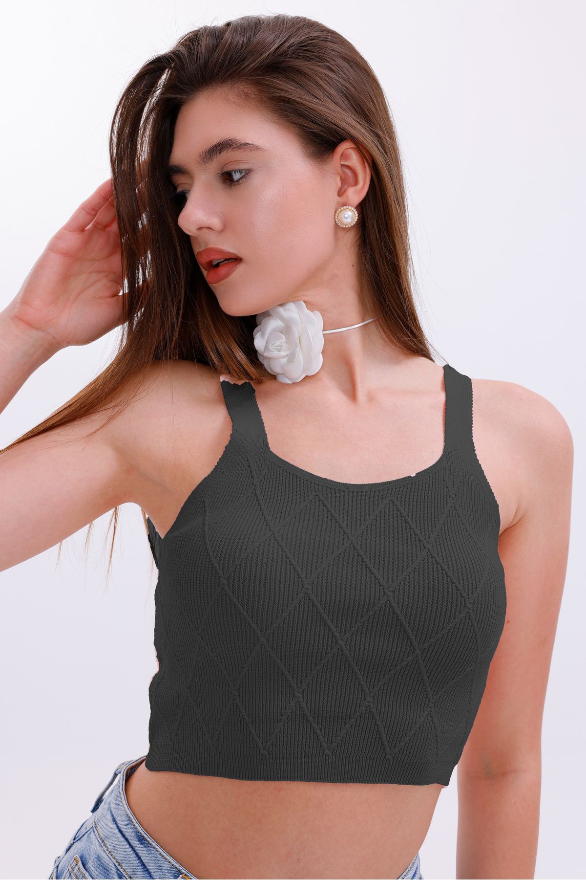Sarte Royal Kadın Baklava Desenli Crop Bluz SRT5002