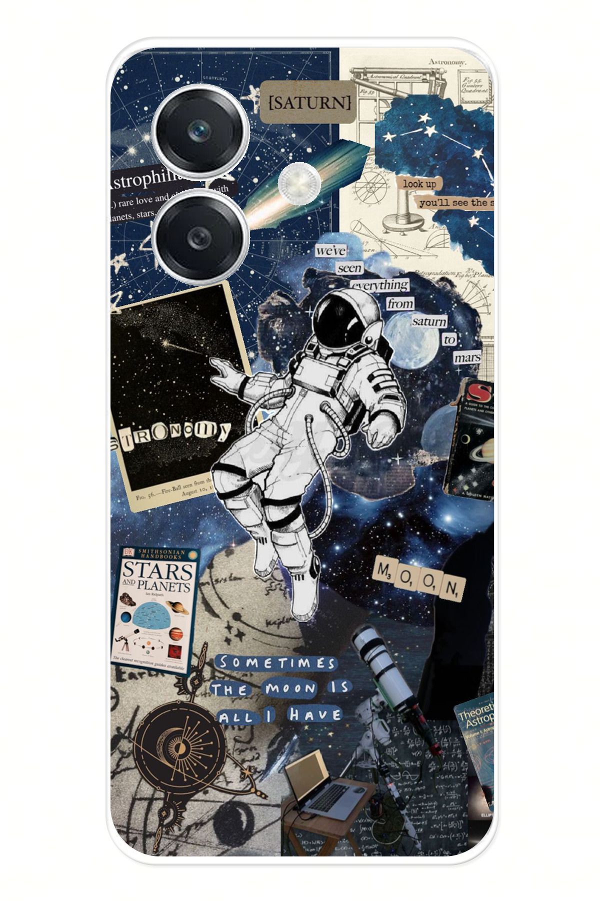 TechTree Oppo A3 Uyumlu Retro Astronot Tasarımlı Şeffaf Silikon Kılıf