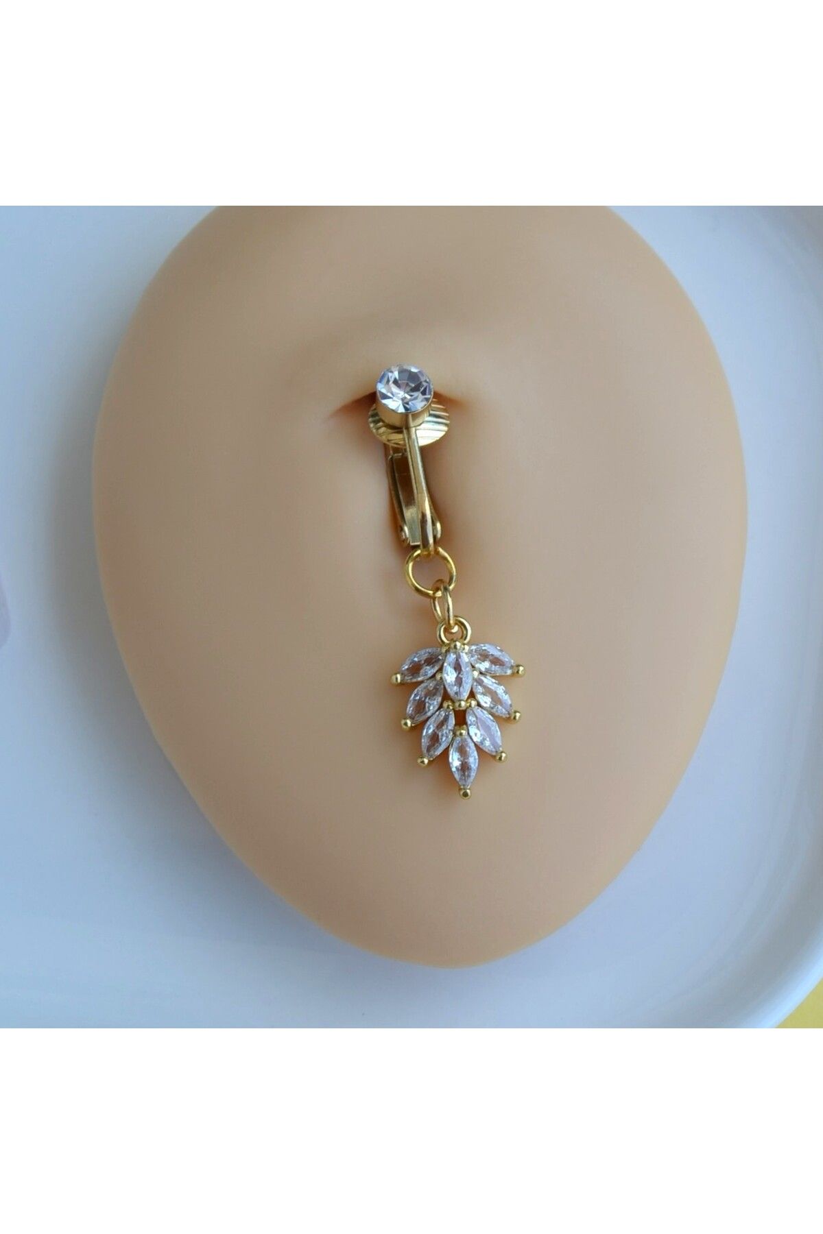 Heppii Deliksiz Yaprak Sallantılı Sıkıştırma Klipsli Göbek Piercingi Belly Piercing