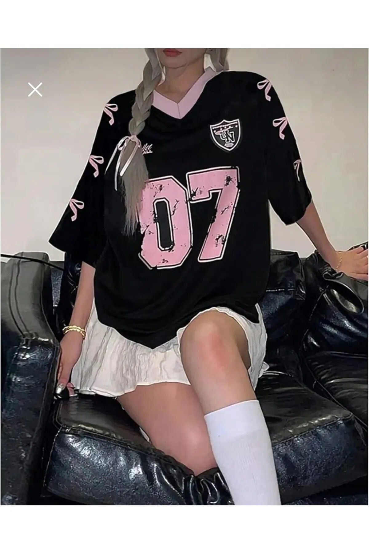 weywot Ribbon Pembe Siyah Oversize Unisex Forma