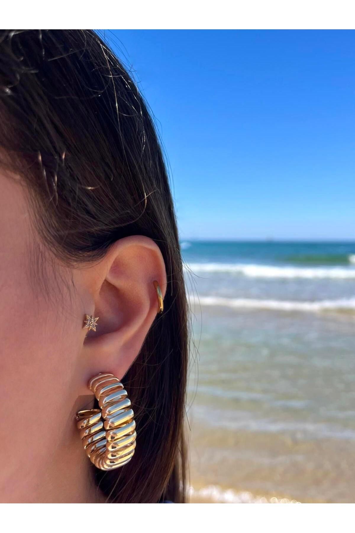 Zerys Jewelry Sarmalı Çelik Gold Halka Küpe