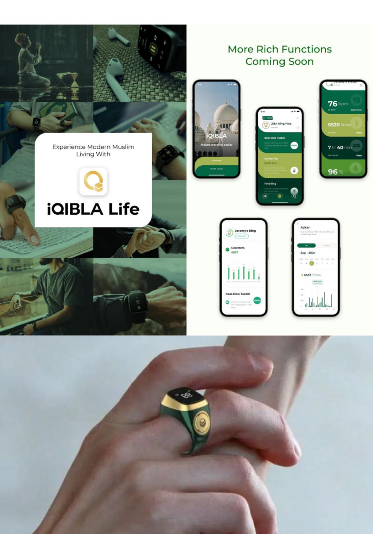 iqibla-Smart Zikr Ring | 22mm Prayer Counter, Muslim Prayer Time Reminder & Waterproof Tasbih Counter 5