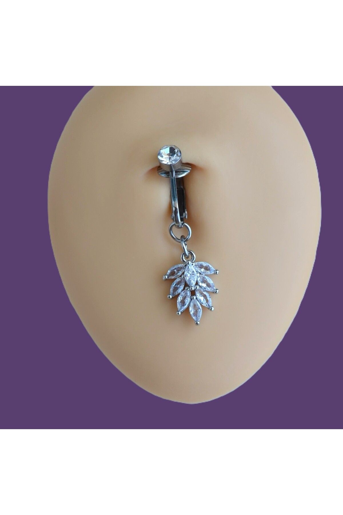Heppii Deliksiz Yaprak Sallantılı Sıkıştırma Klipsli Göbek Piercingi Belly Piercing