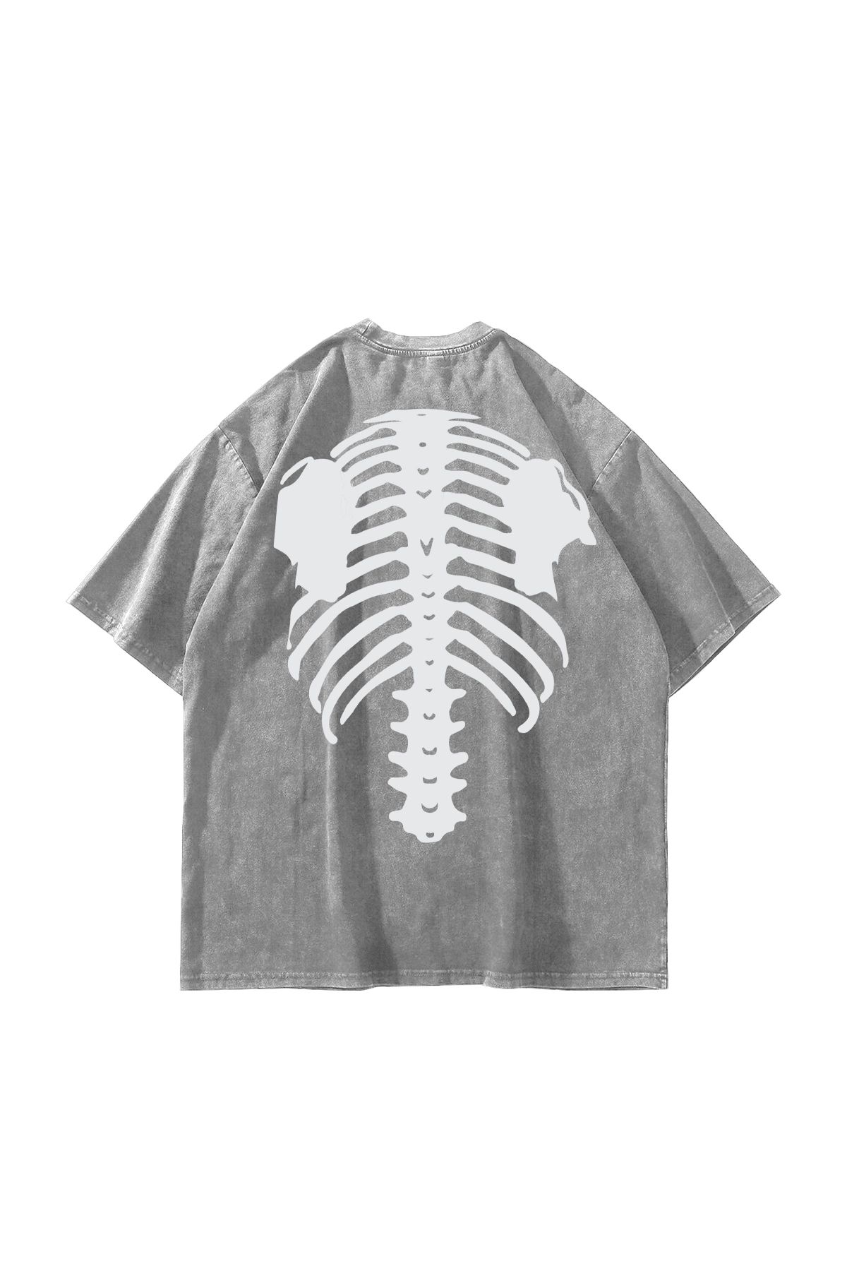 Sekizbiraltı White Ribcage Baskılı Oversize Unisex Yıkamalı Beyaz Tshirt