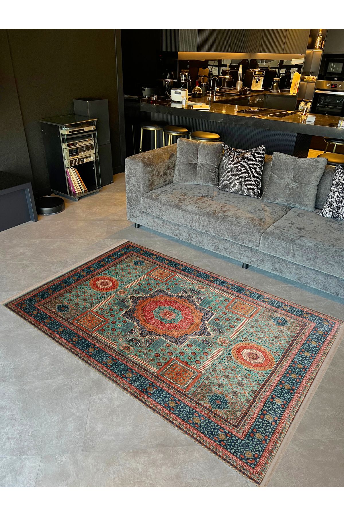 Rugs Modern Halı Memlük Koleksiyonu Mavi Tonlar Etnik Motif Desenli Dokuma Taban Vintage Dekoratif Halı memlük34