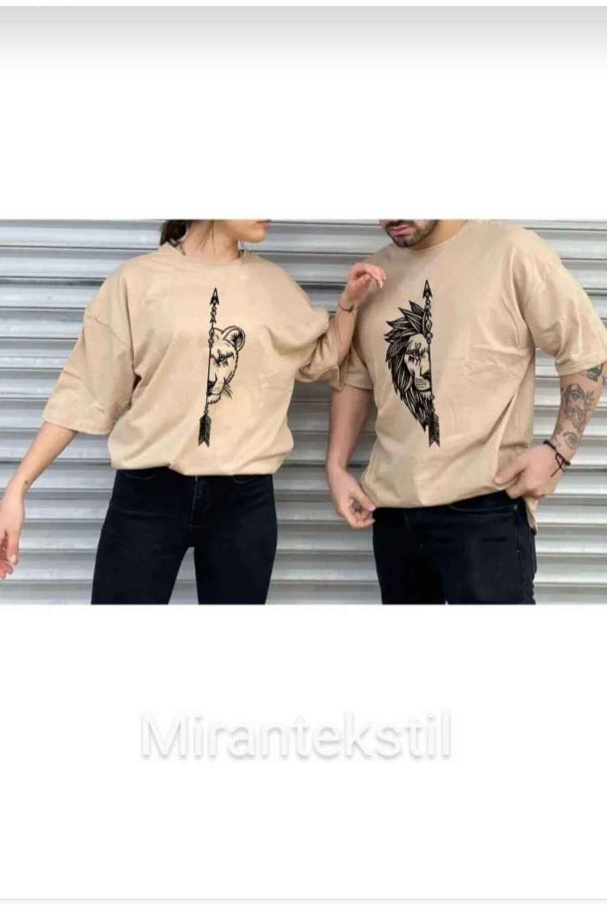 mirantekstil Yeni sezon oversize t-shırt unisex modeli erkek ve dişi aslan baskılı