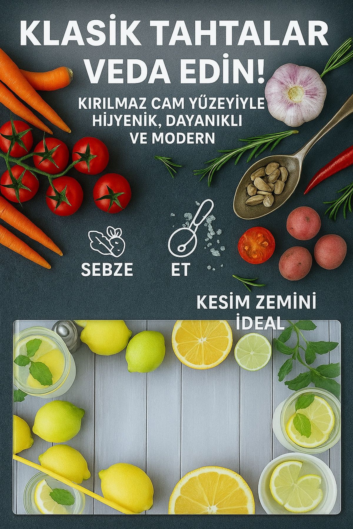 Hansel Cam Kesme Tahtası Ve Sunum Tablası Kırılmaz Çizilmez Kaymaz 35cm X 25cm