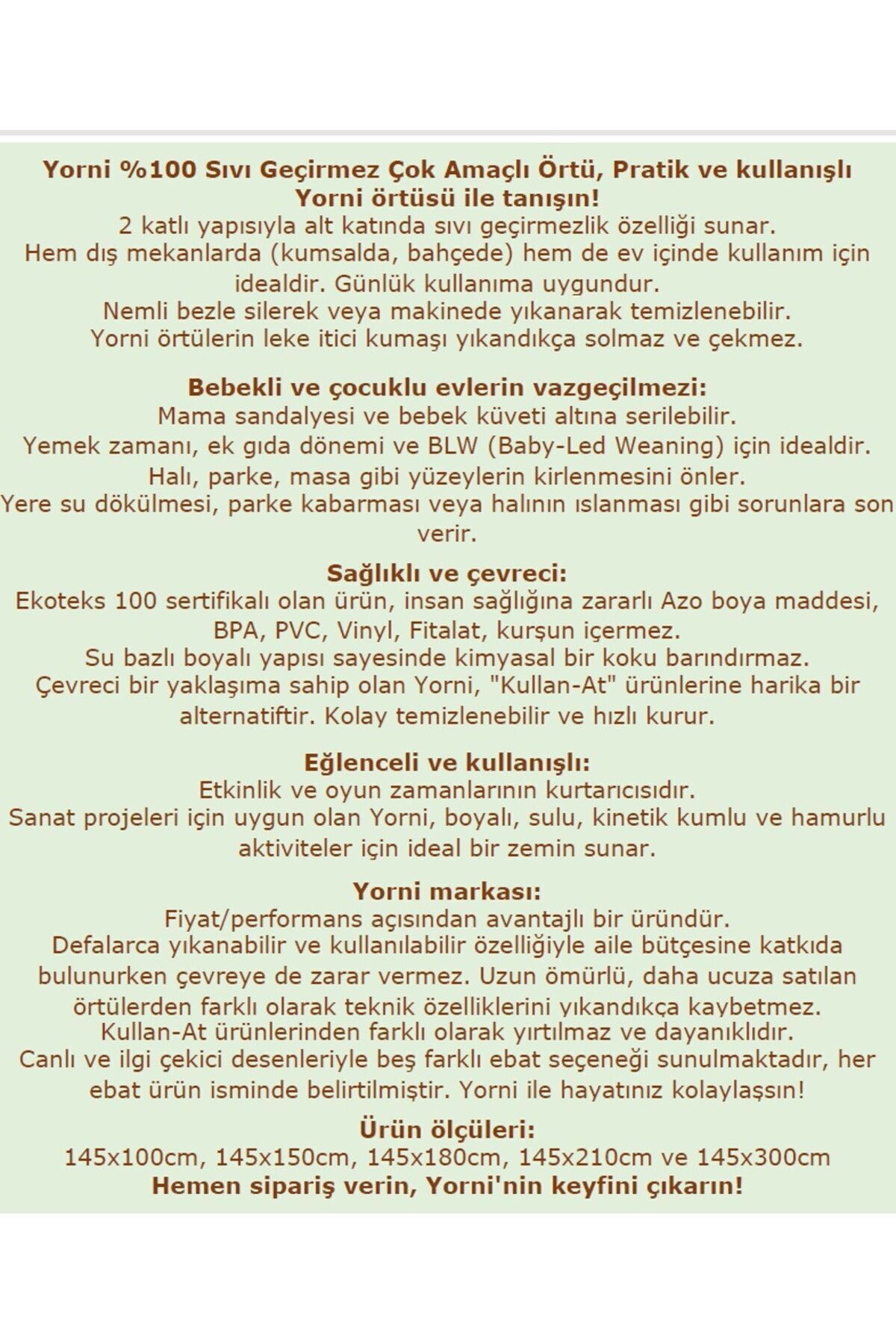 yorni 145x300cm Zoo Su Geçirmez, Yer/masa Örtüsü, Aktivite, Yemek Ve Oyun Için, Doğa Dostu Ve Çevreci, fotoğrafı 5 (önizleme)